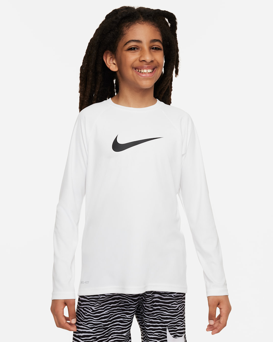 Playera de manga larga Dri-FIT UV para niño talla grande Nike Swim Hydroguard Essential - Blanco/Negro