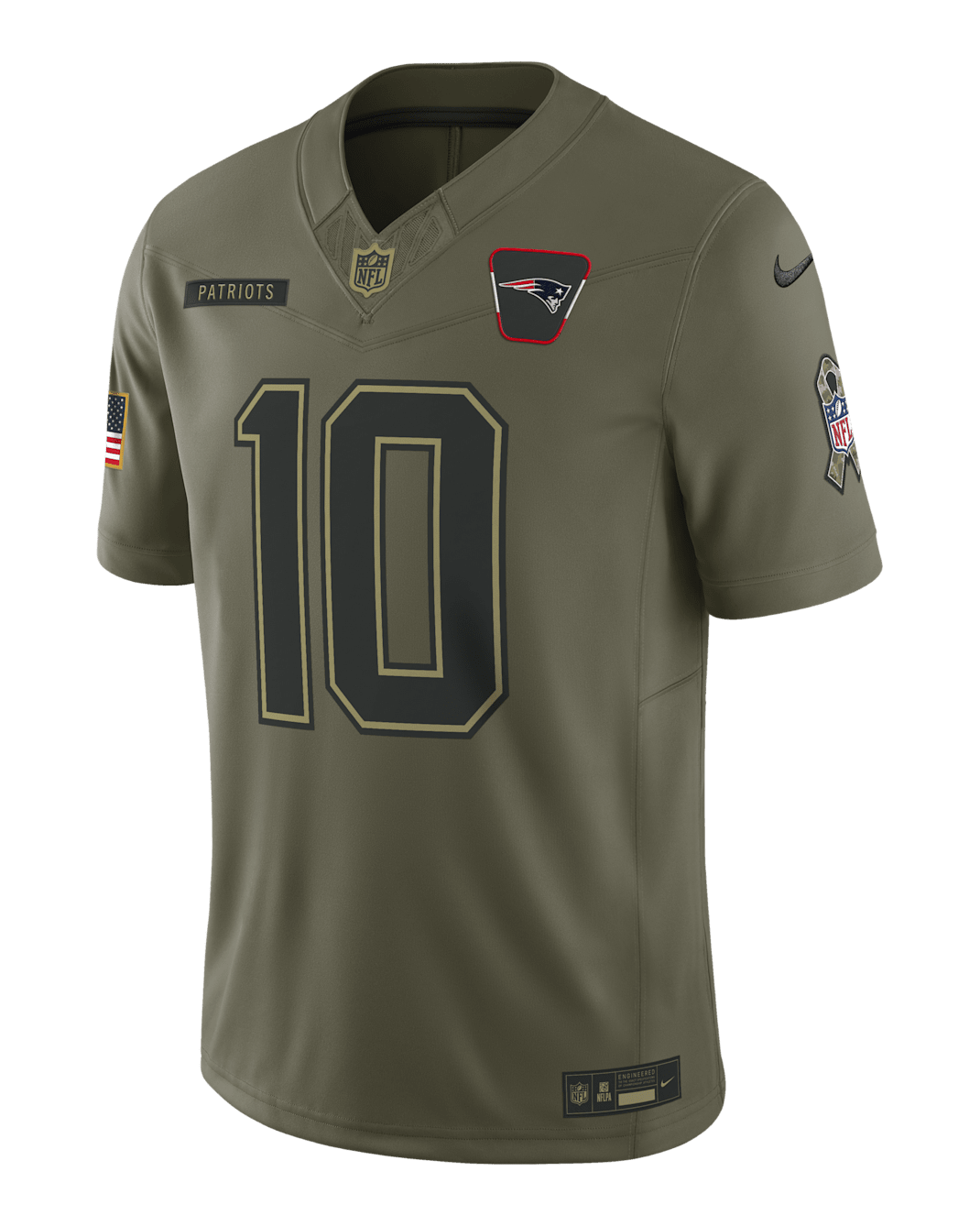 Drake Maye New England Patriots Salute to Service Men's Nike Dri-FIT NFL Limited Jersey - Medium Olive