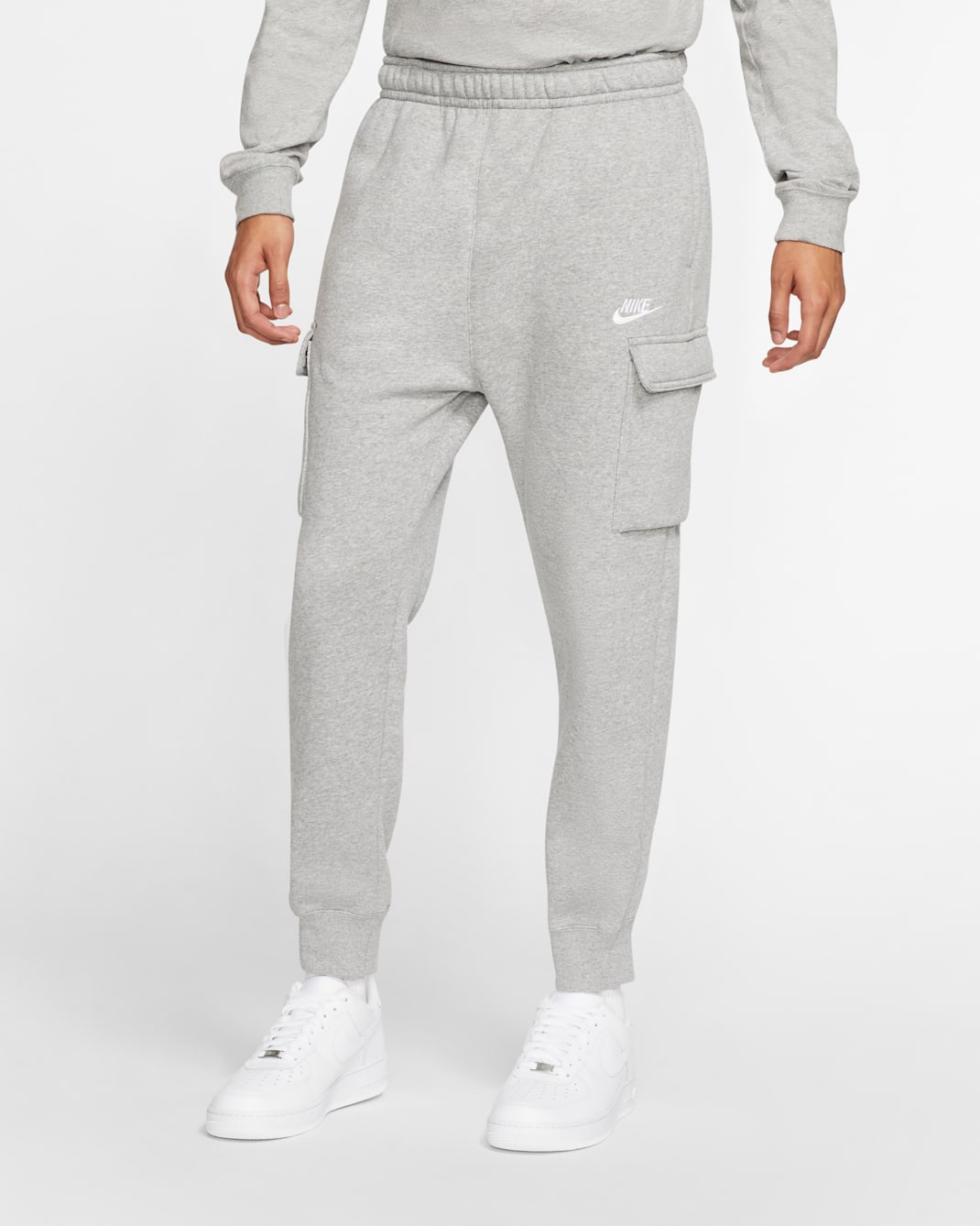 Pants cargo para hombre Nike Sportswear Club Fleece - Gris oscuro jaspeado/Plata mate/Blanco