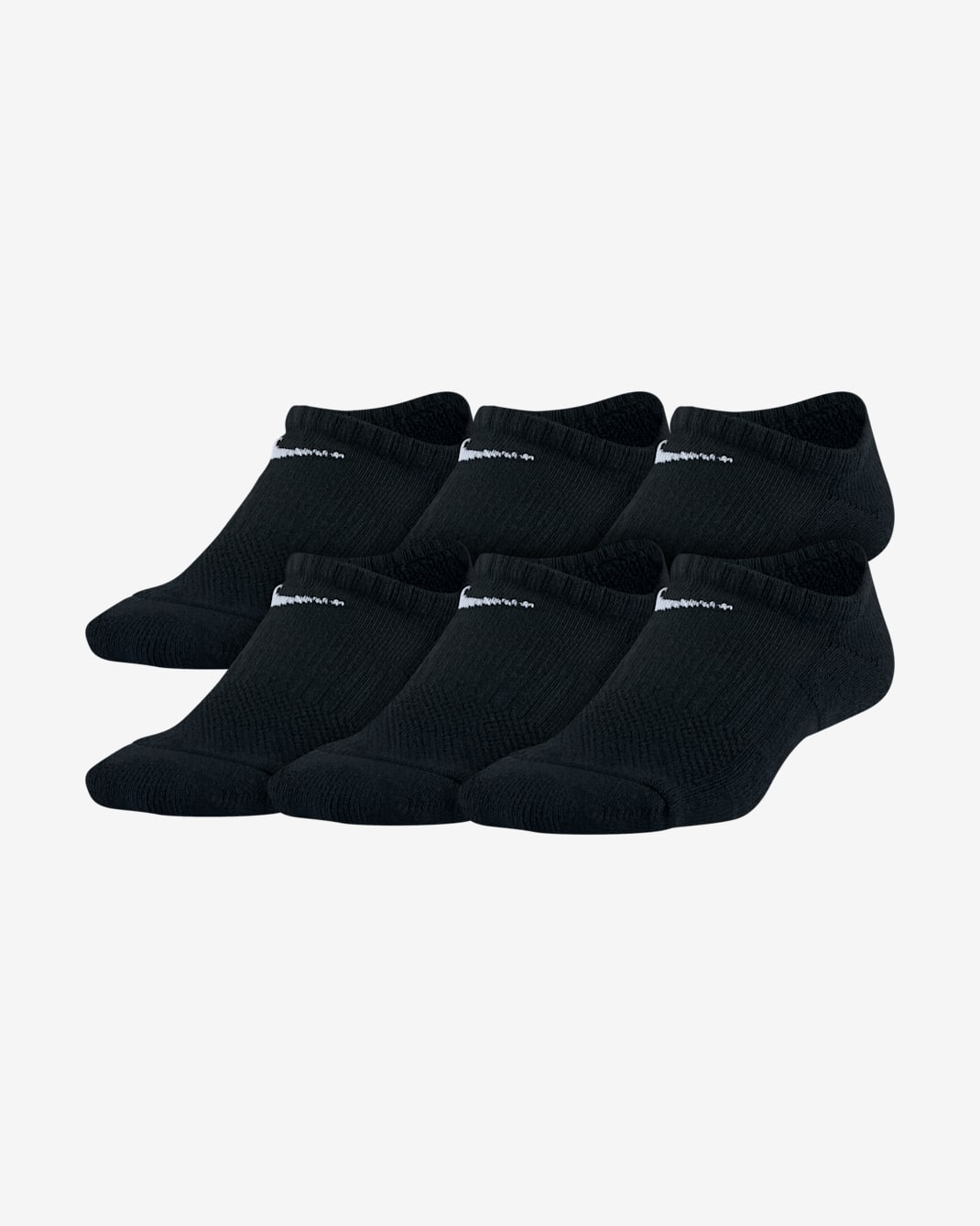 Nike Performance Cushioned No-Show 兒童訓練襪 (6 雙) - 黑色/白色