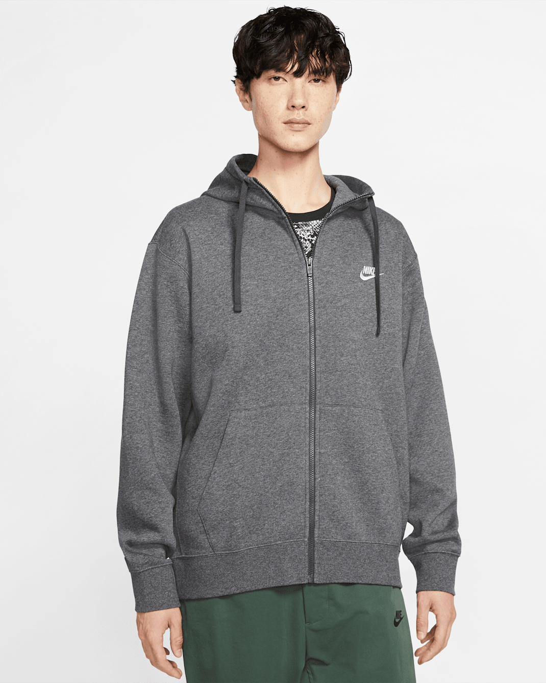 Nike Sportswear Club Fleece Men's Full-Zip Hoodie - Charcoal Heather/Anthracite/White