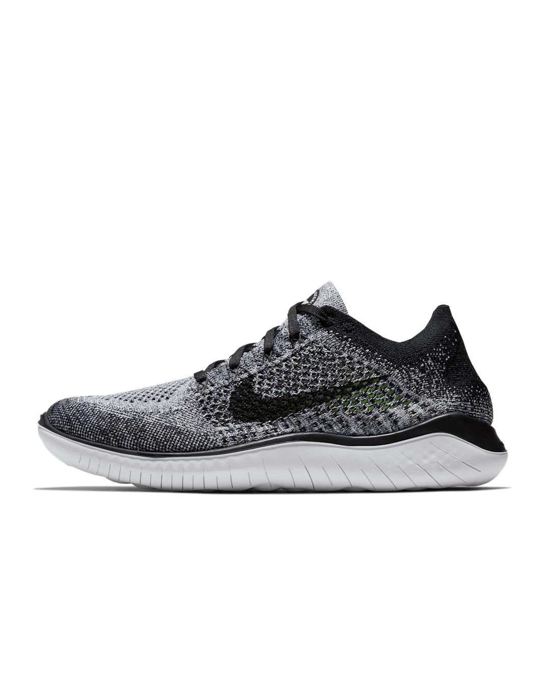 Nike Free Run Flyknit 2018 Men's Road Running Shoes - White/Grey/Black