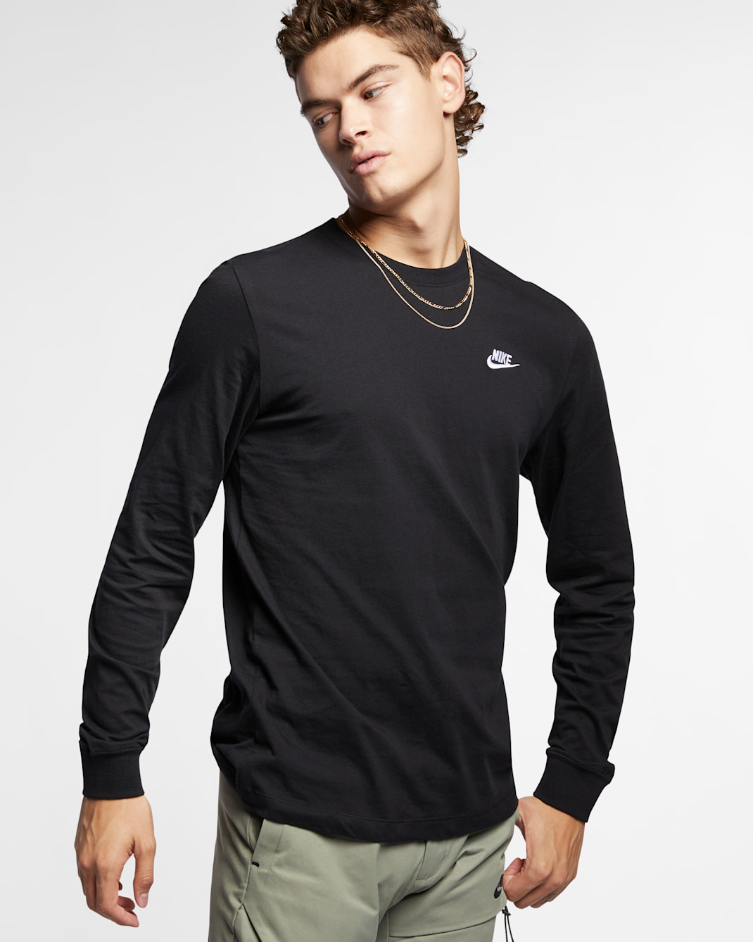 Nike Sportswear Club Uzun Kollu Erkek Tişörtü - Siyah/Beyaz