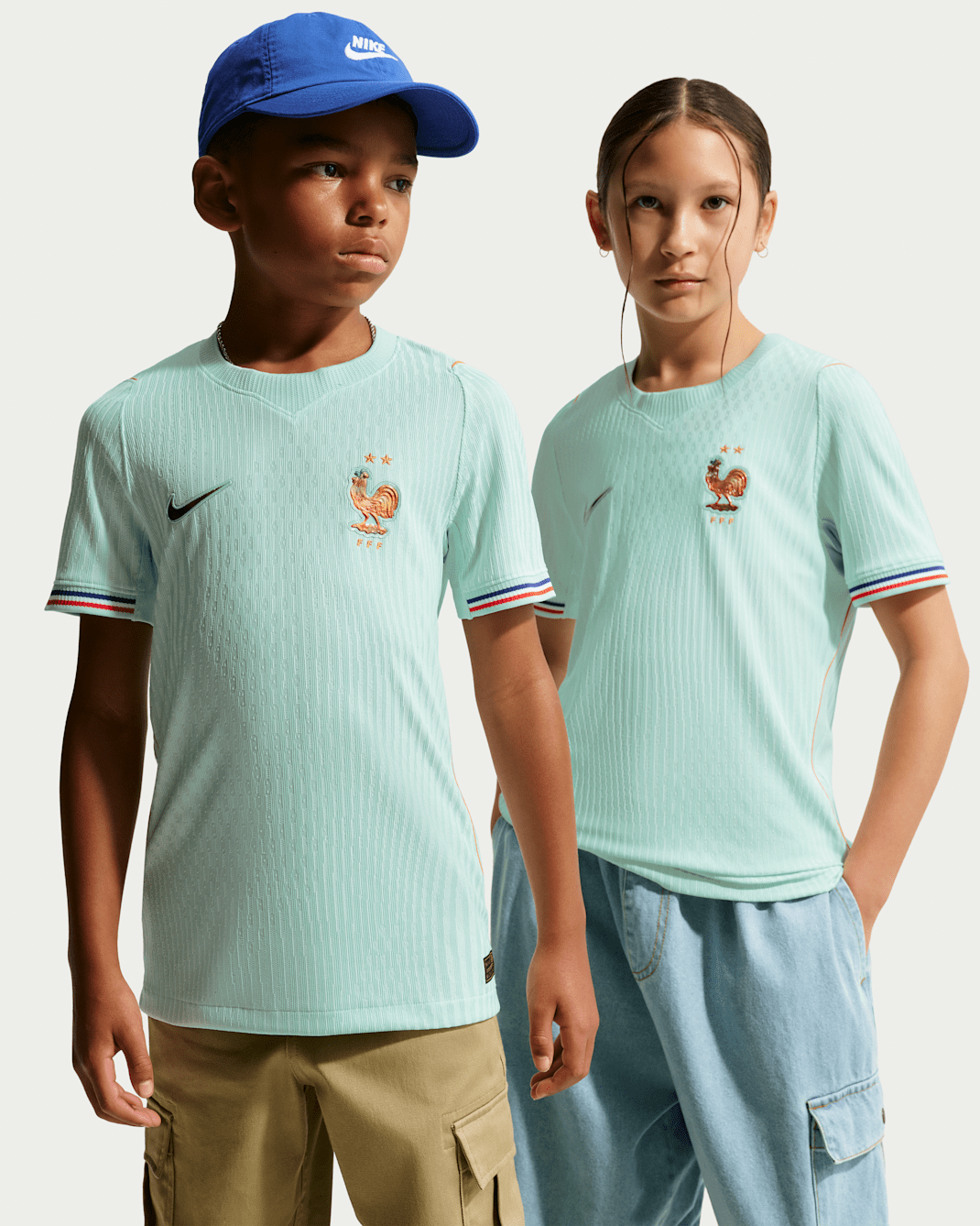 Детская футбольная джерси Nike France Match, голубая/оранжевая