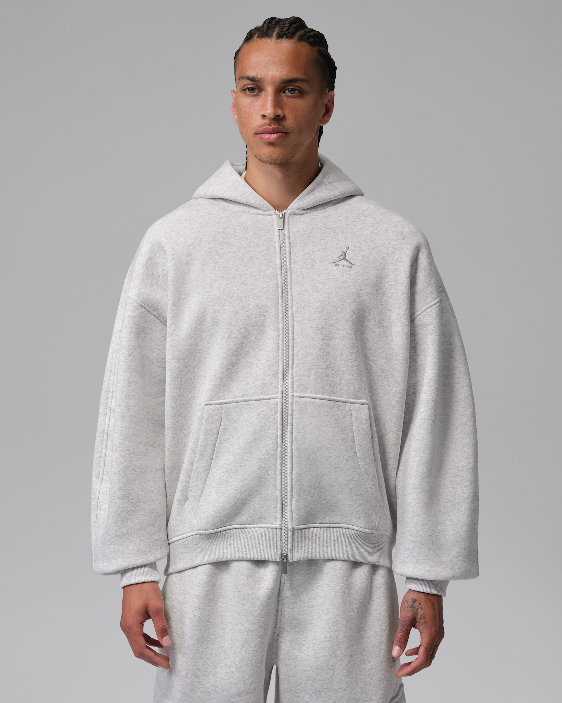 Jordan Brooklyn Men's Oversized Fleece Full-Zip - Neutral Grey/Heather/Light Smoke Grey