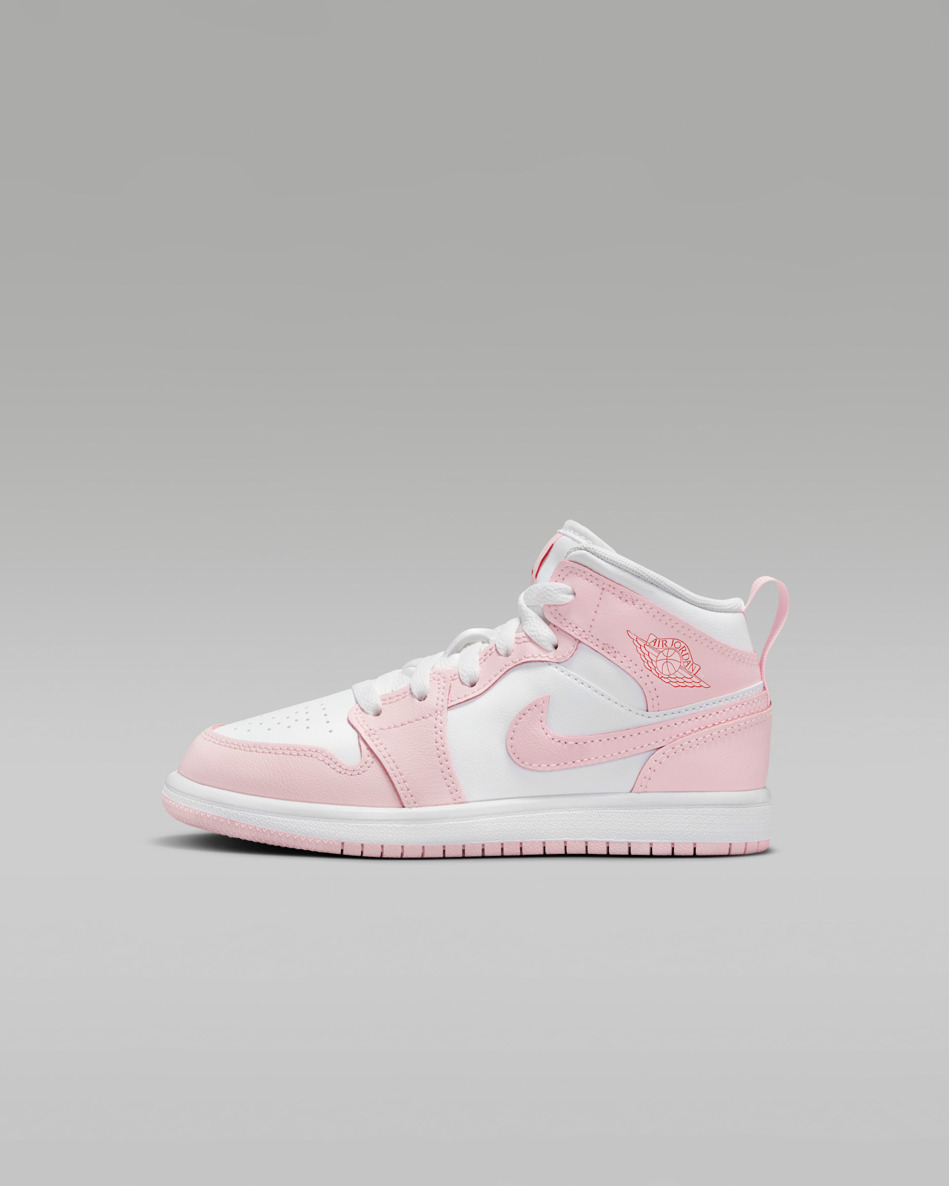 Jordan 1 Mid Younger Kids' Shoes - Pink Foam/Fire Red/White