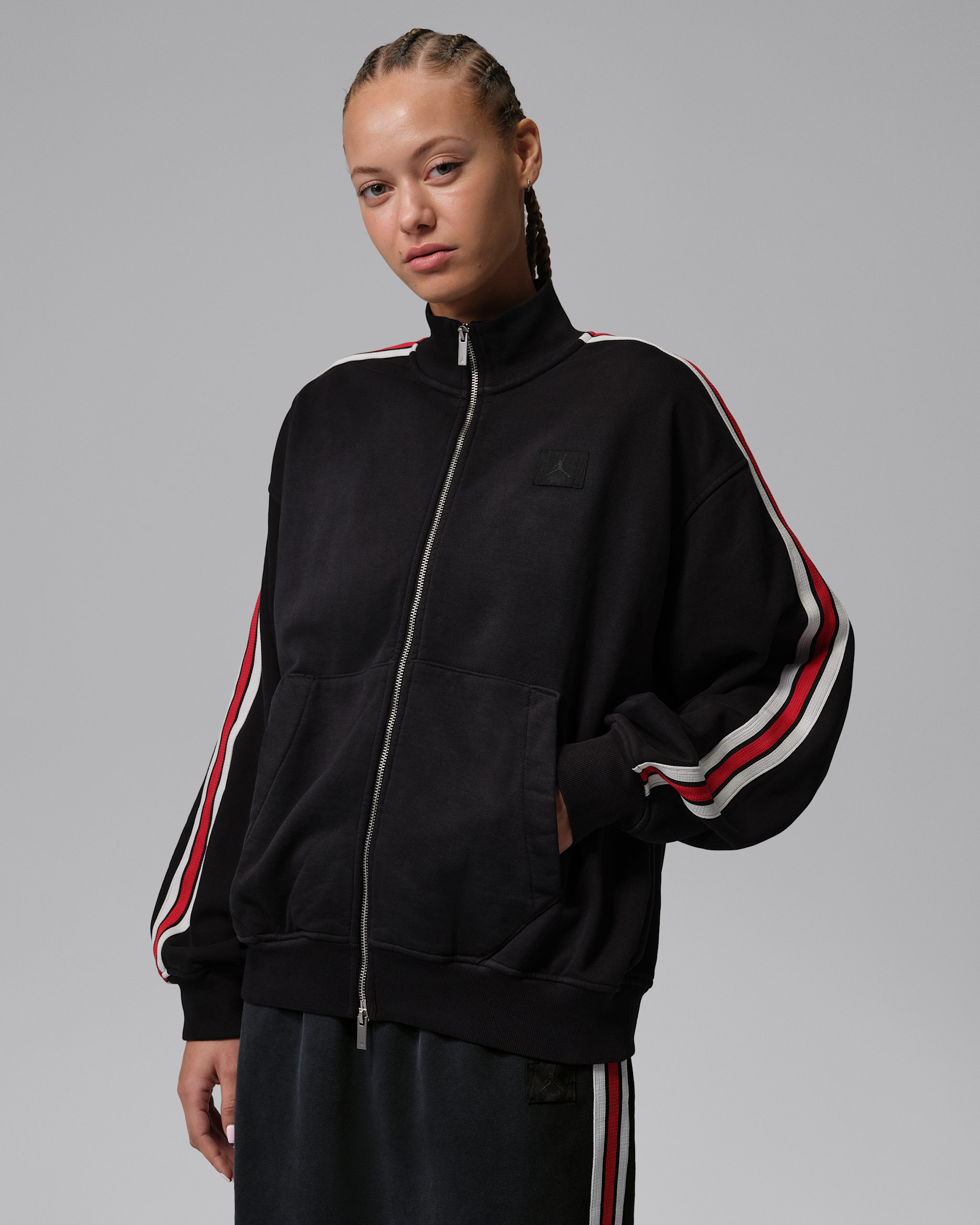 Jordan Flight Fleece Women's French Terry Full-Zip Jacket - Black/Dark Smoke Grey