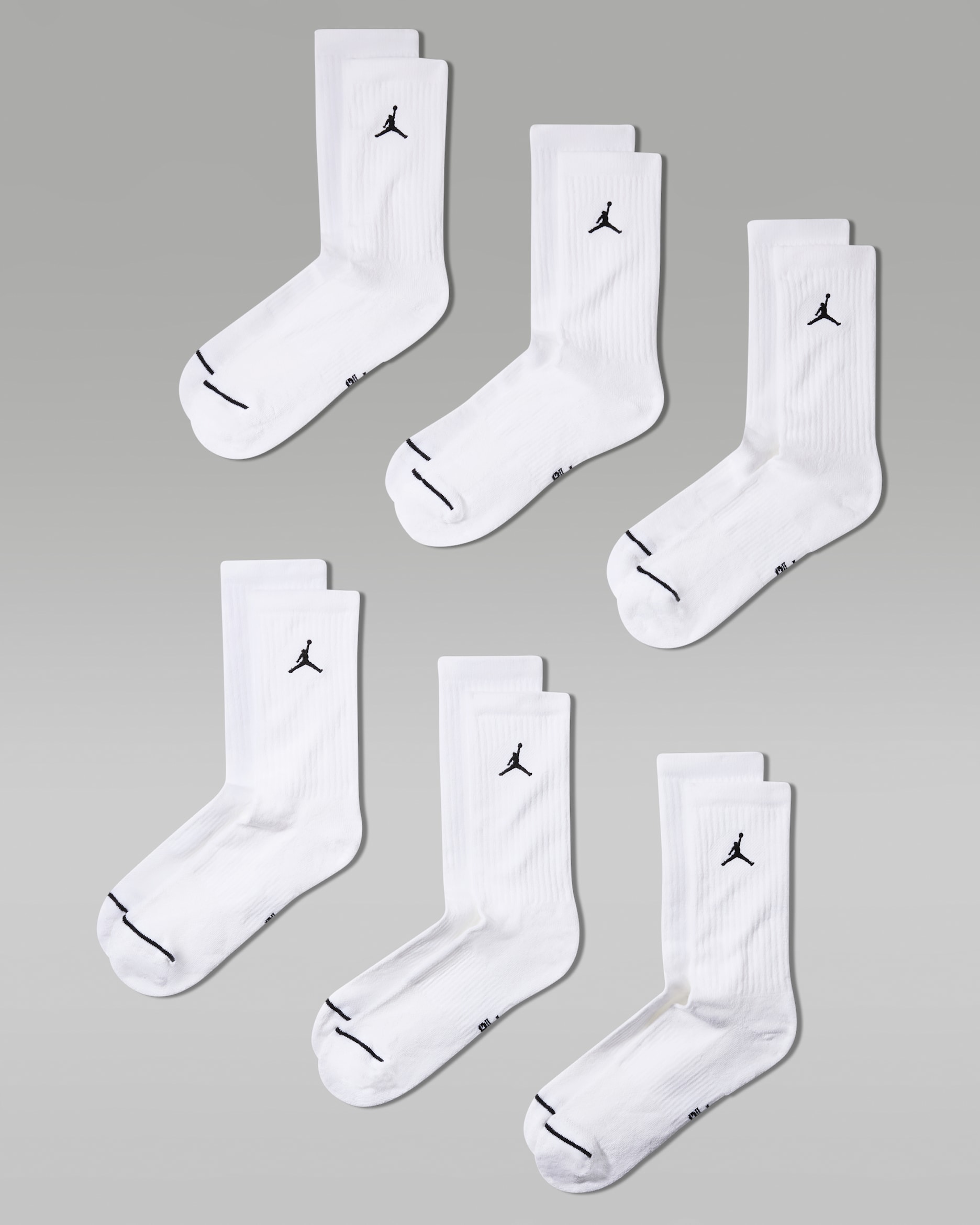 Jordan Everyday Cushioned Crew Socks (6 Pairs) - White/Black