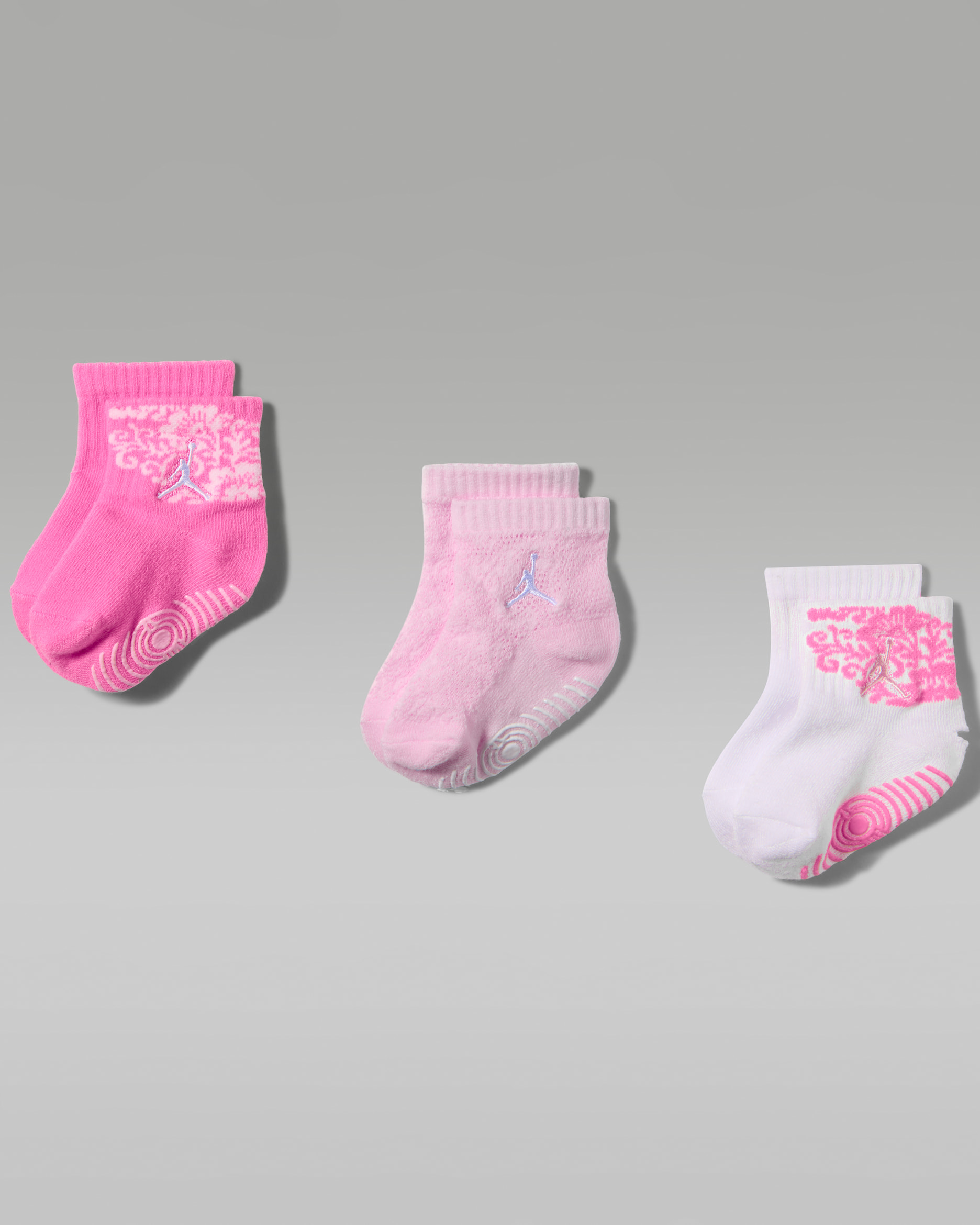 Antypoślizgowe skarpety za kostkę Jordan Floral Lace dla niemowląt/maluchów (3 pary) - Gym Pink