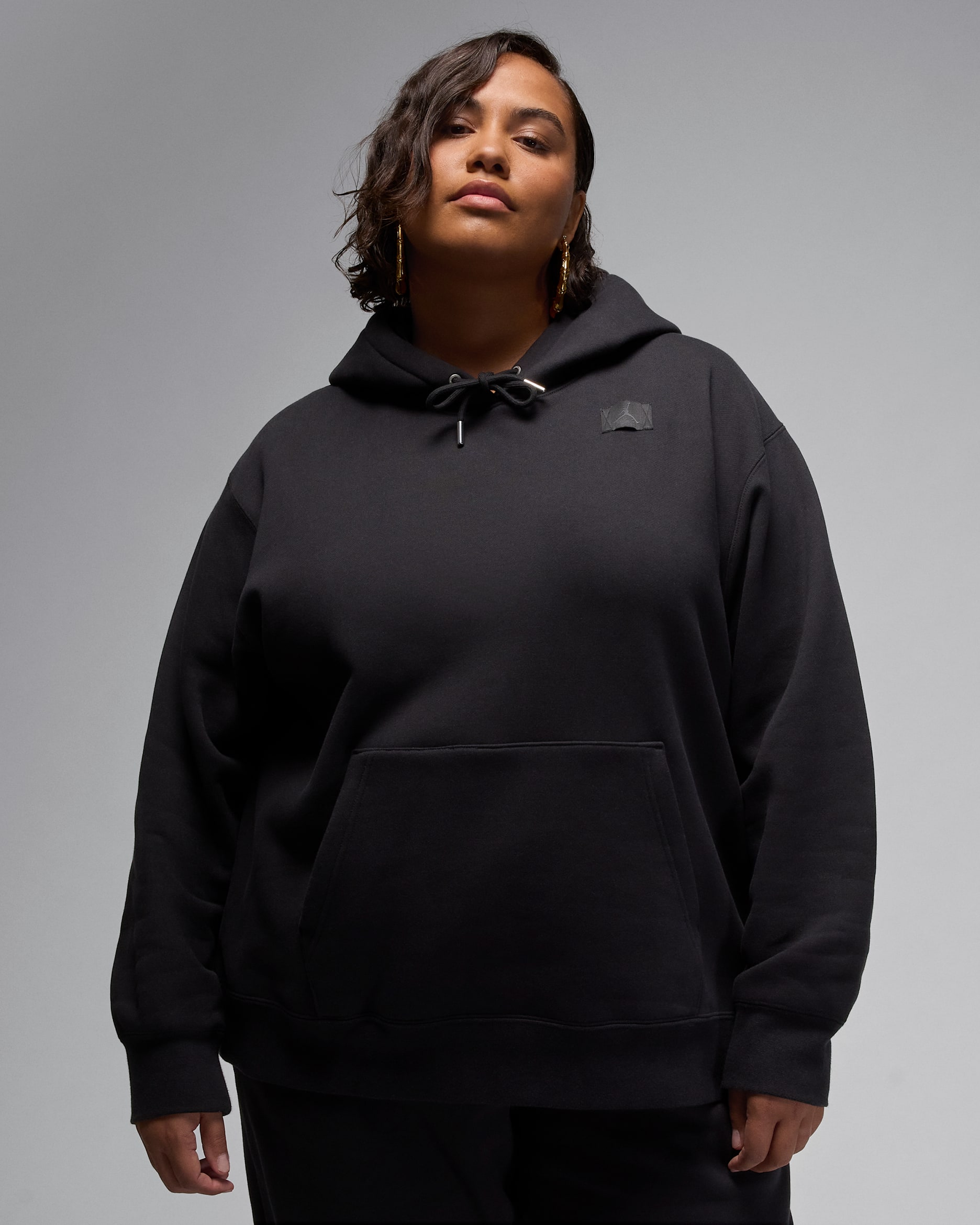 Jordan Flight Fleece Women's Satin-Lined Pullover Hoodie (Plus Size) - Black/Dark Smoke Grey
