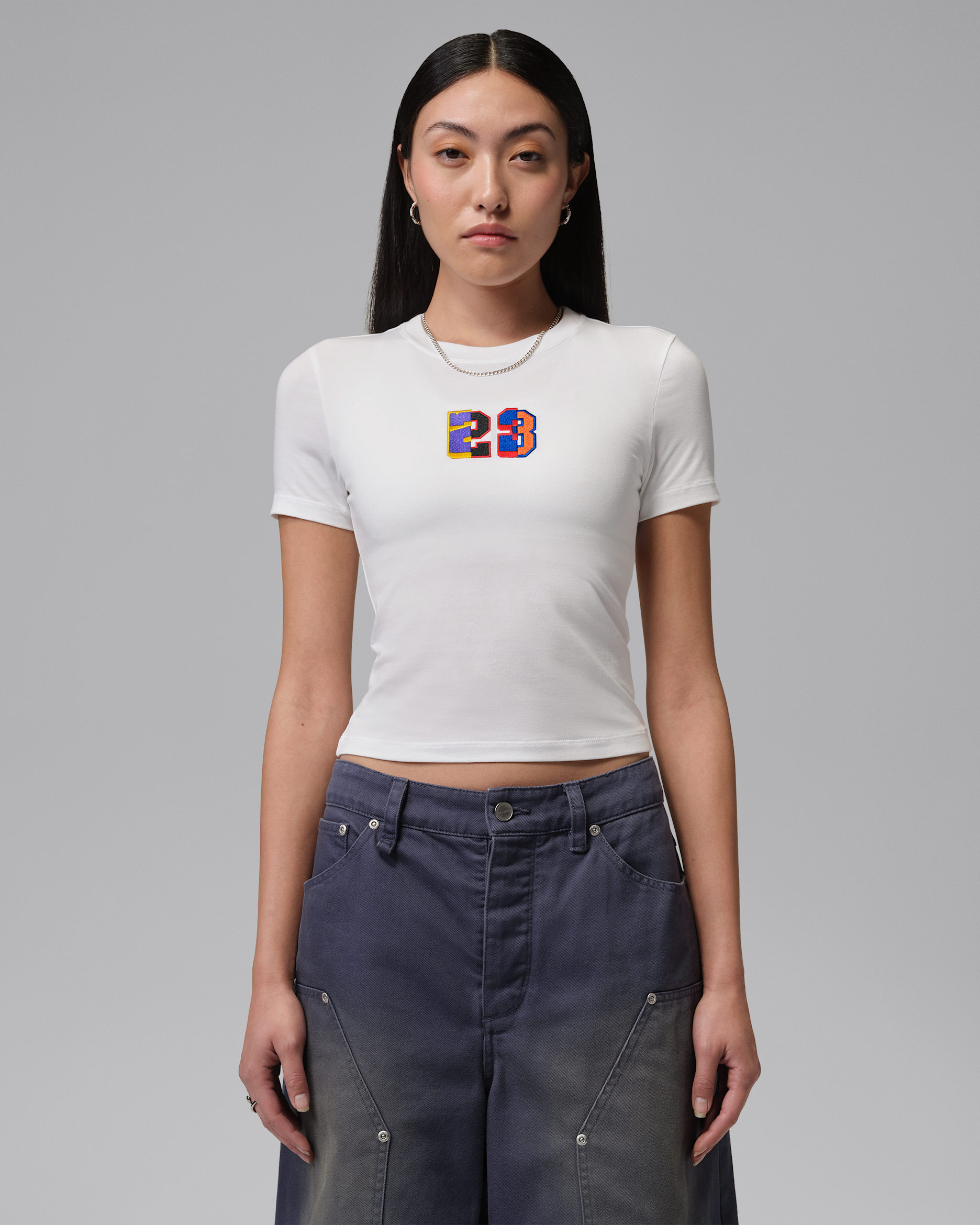 조던 플라이트 여성 티셔츠 - 화이트/블랙