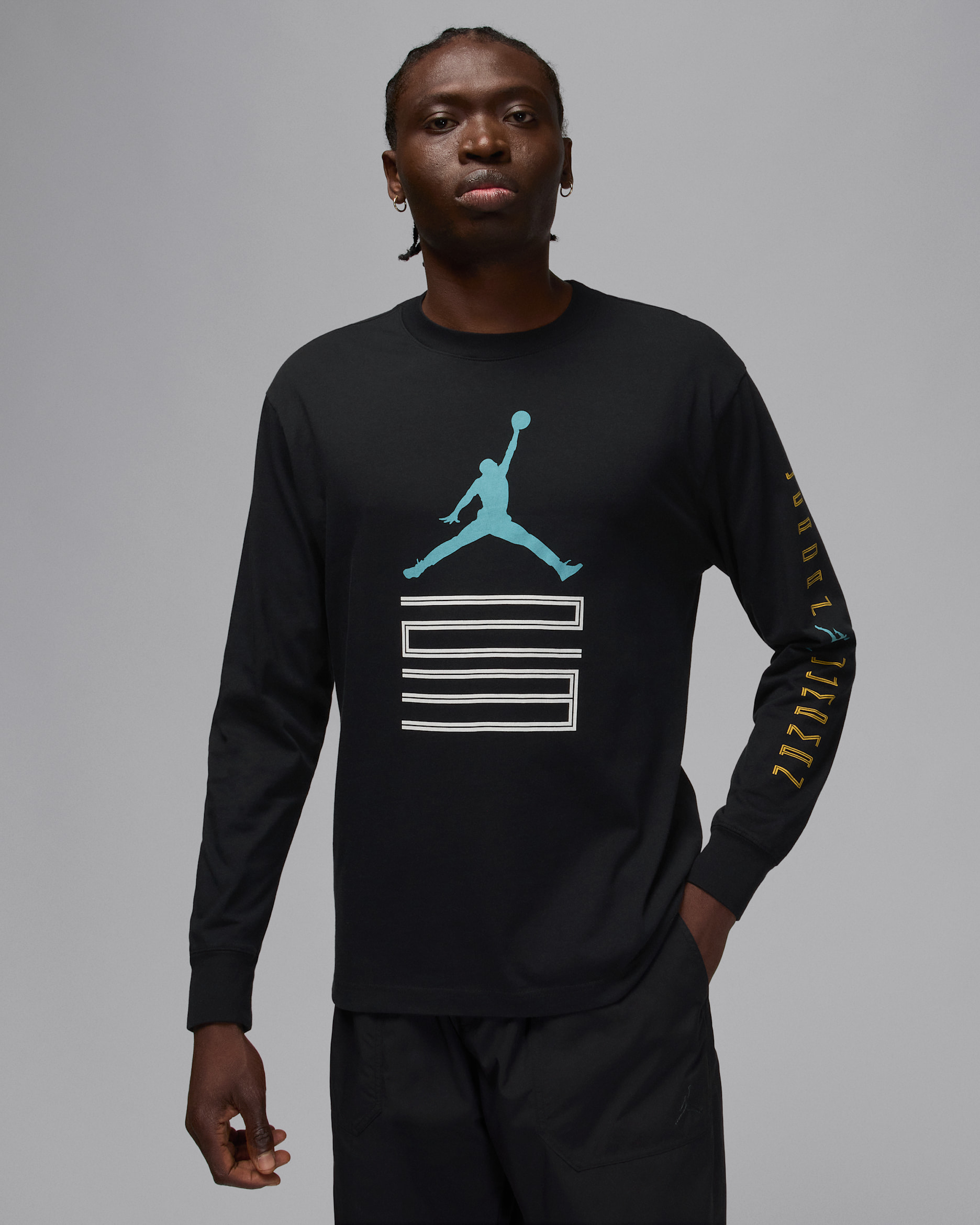 Jordan Brooklyn AJ11 Grafikli Uzun Kollu Erkek Tişörtü - Siyah