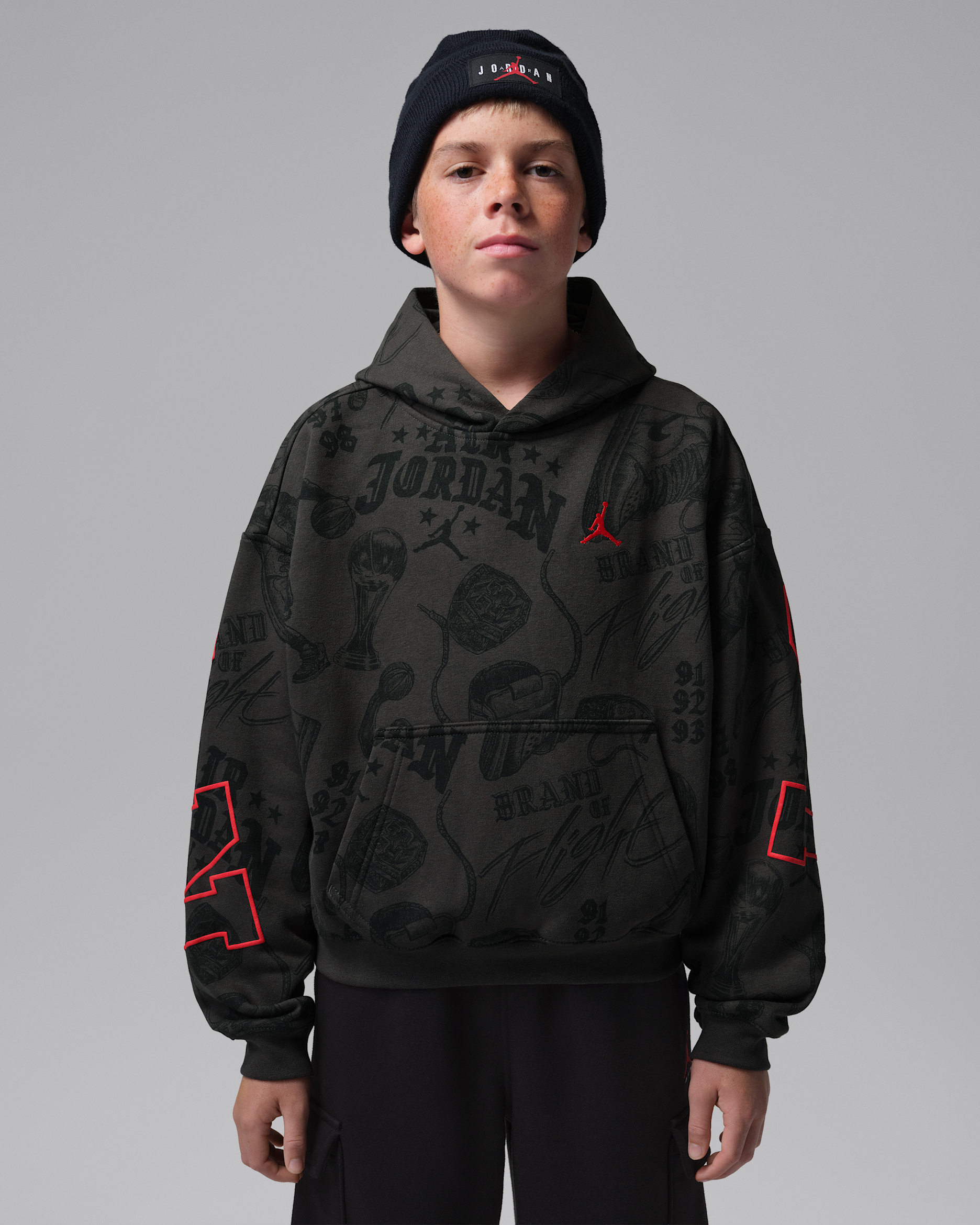 Jordan Big Kids' Brooklyn Fireside Fleece Pullover Hoodie - Off Noir