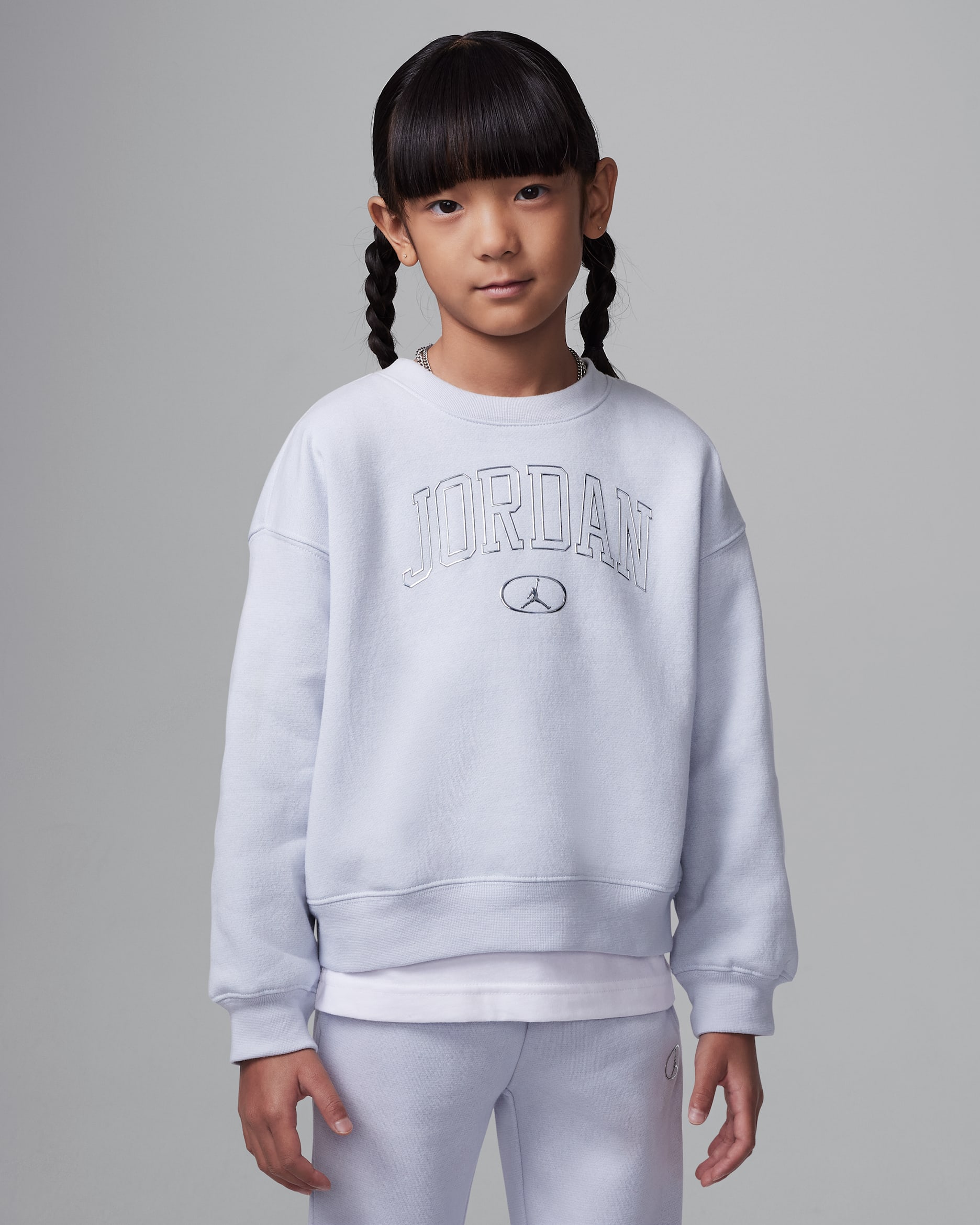 Sudadera de cuello redondo para niños talla pequeña Jordan 1st Baby Blue - Gris fútbol
