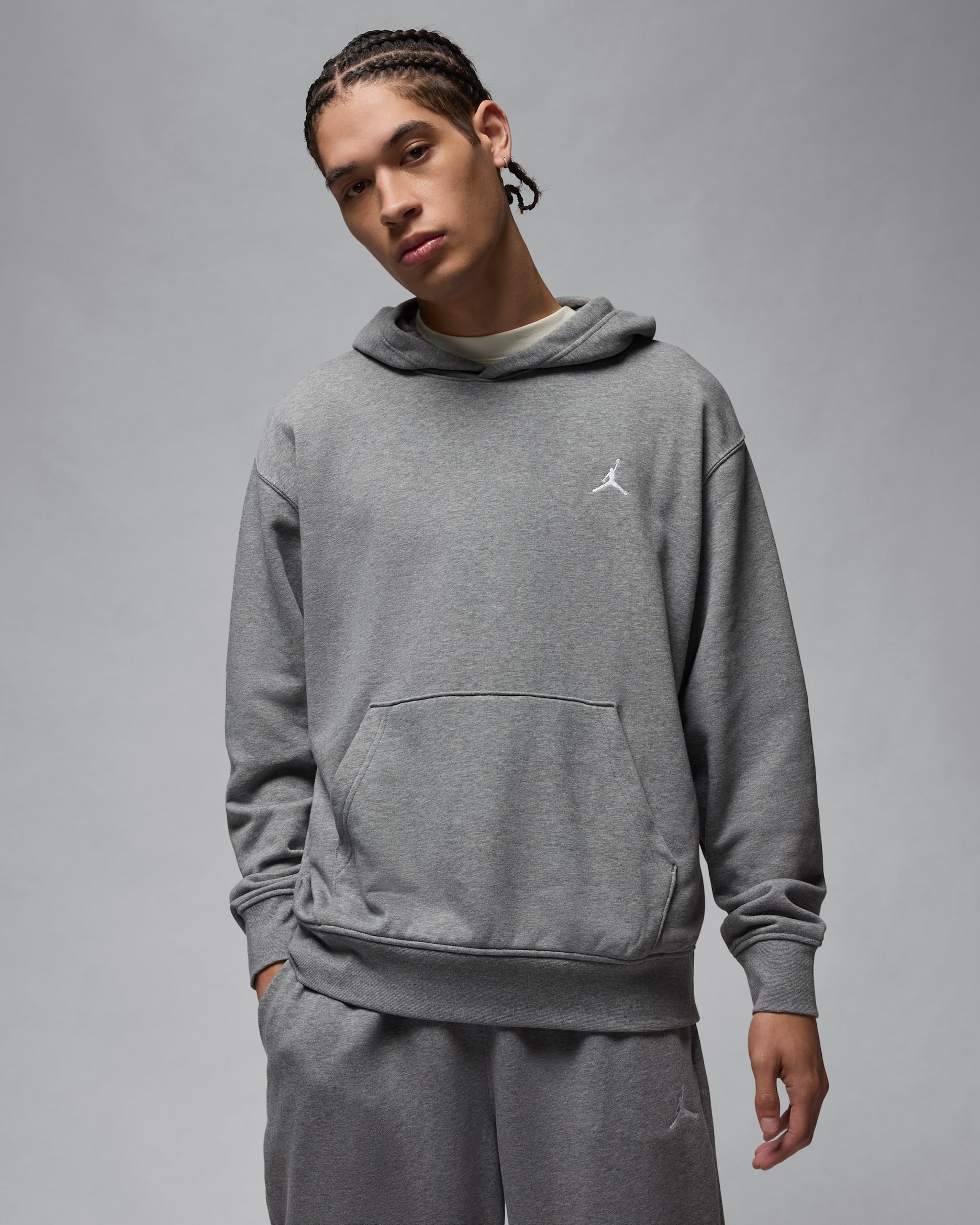 Jordan Brooklyn Fleece Men's Pullover Hoodie - Carbon Heather/White