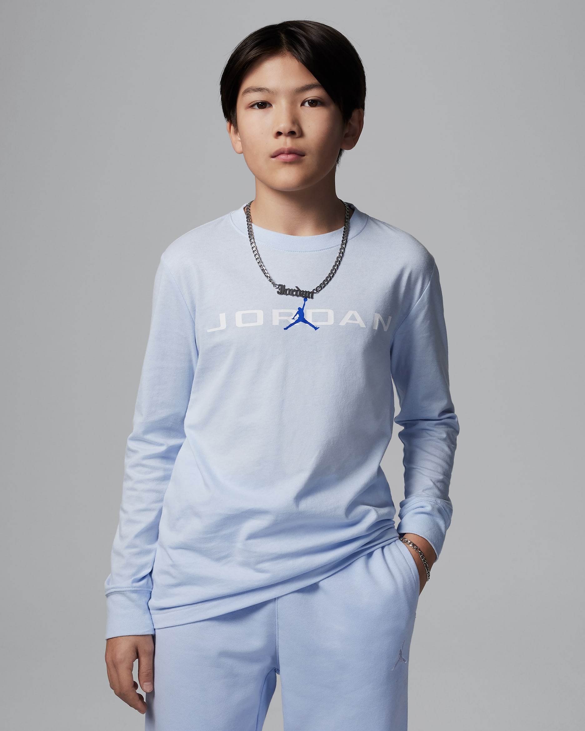 Playera de manga larga Baseline para niños talla grande Jordan - Azul hidrógeno