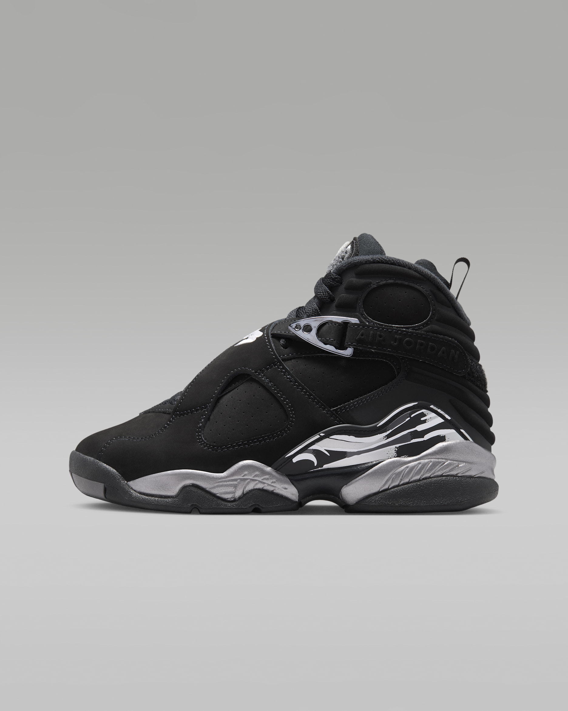 Air Jordan 8 Retro "Chrome" Big Kids' Shoes - Black/Light Graphite/White