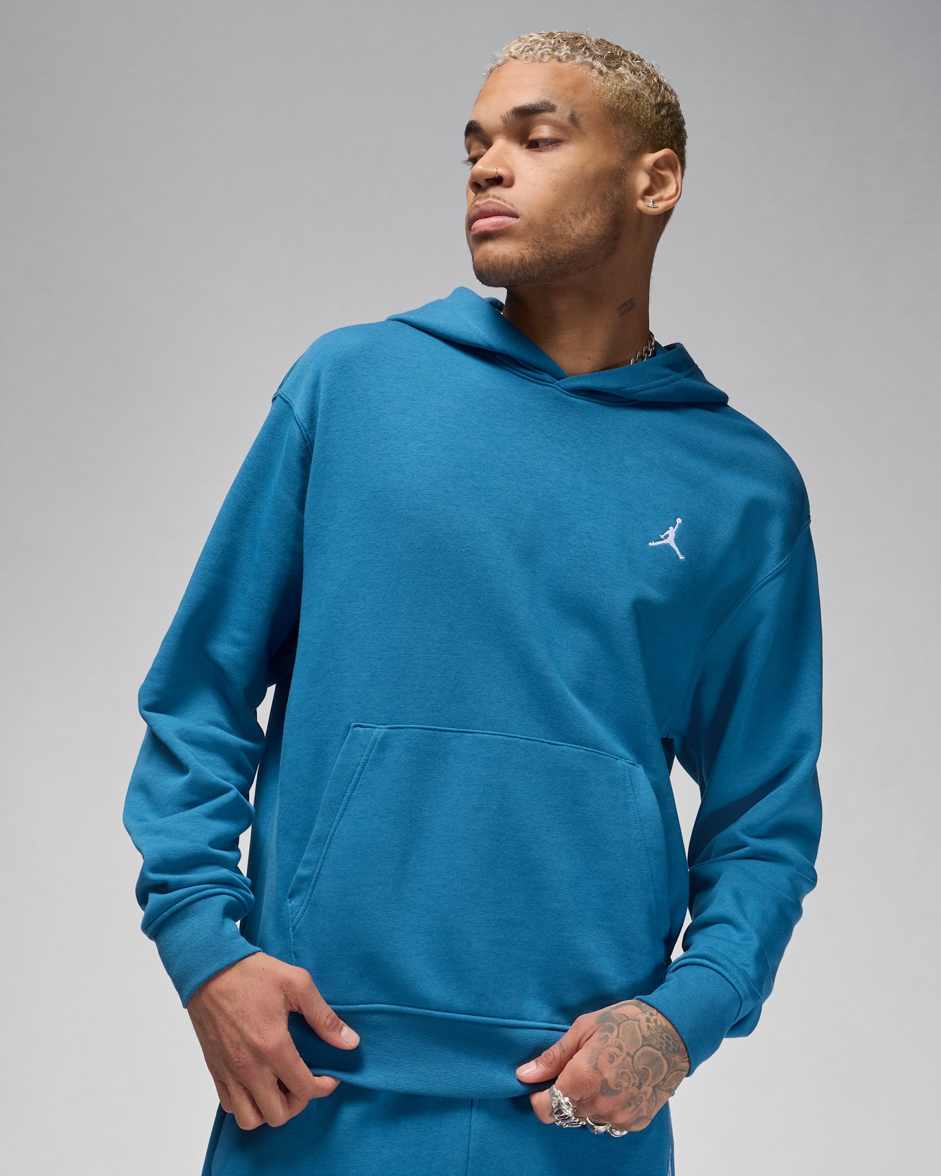 Jordan Essentials Men's Loopback Fleece Pullover Hoodie - Industrial Blue/White