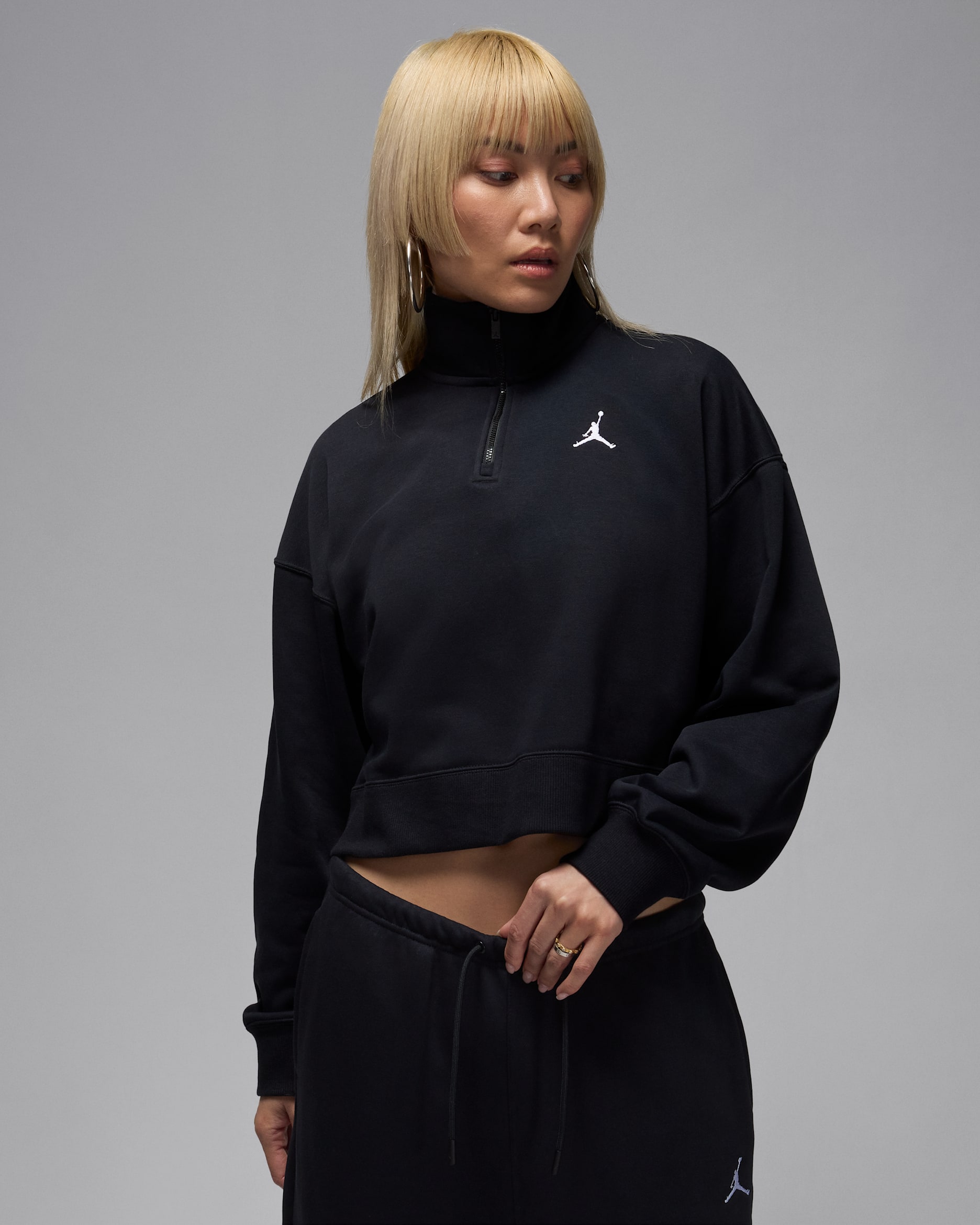 Jordan Brooklyn Fleece Women's French Terry 1/4-Zip Top - Black/White