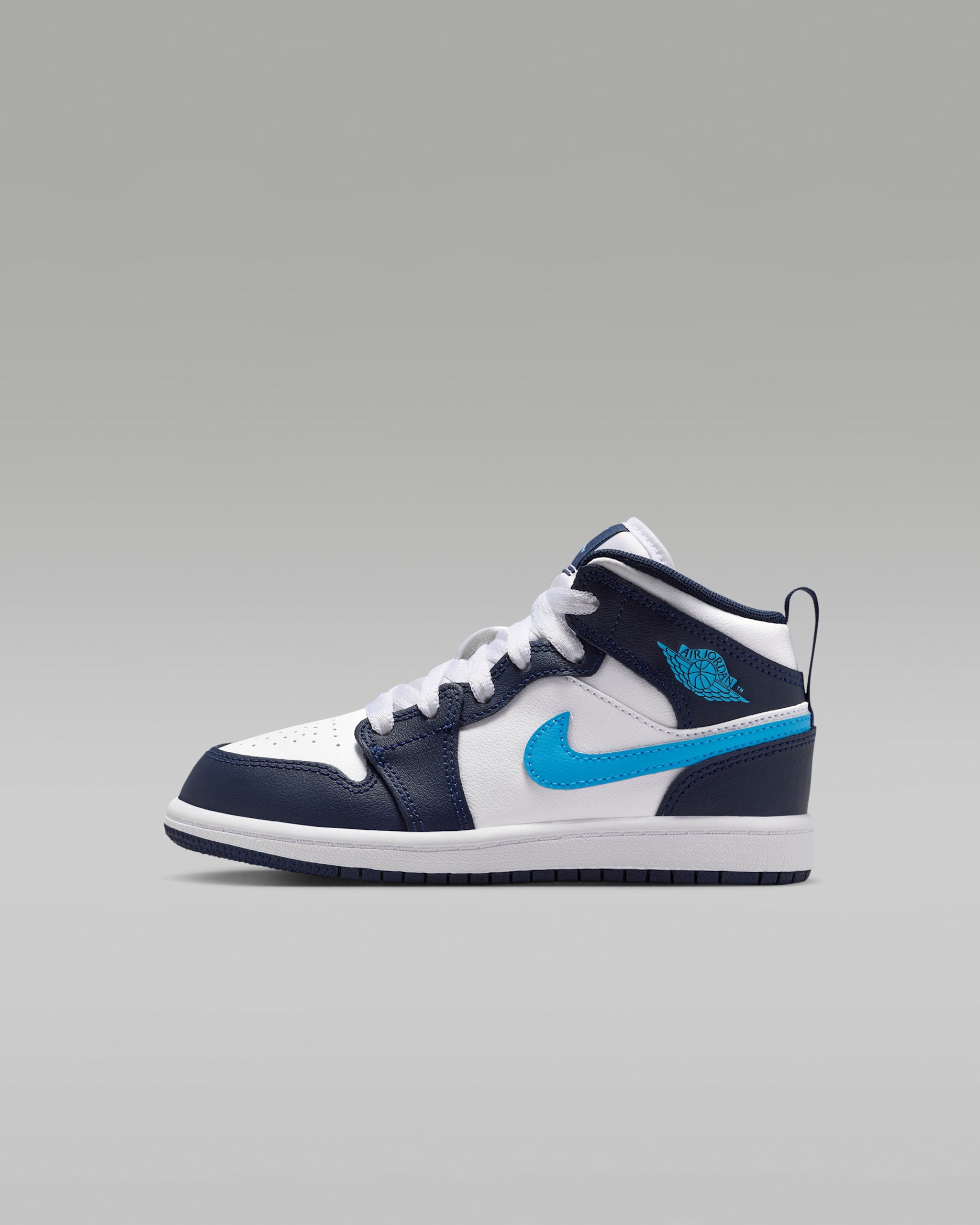 Scarpa Jordan 1 Mid – Bambini - Ossidiana/Bianco/Dark Powder Blue