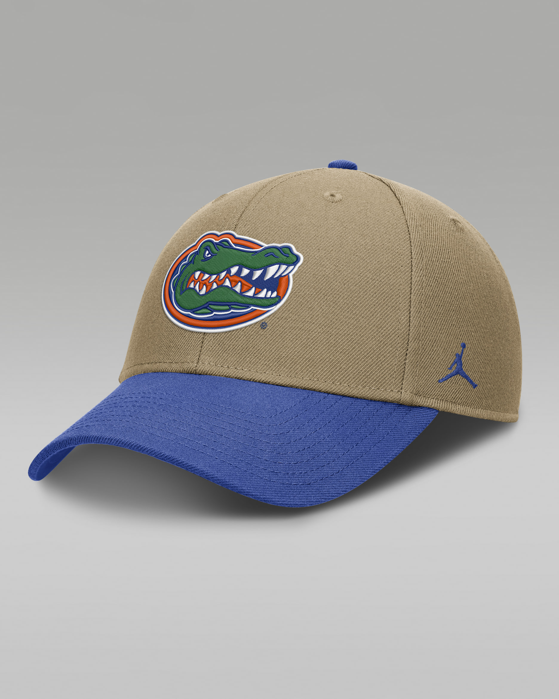 Florida Primetime Rise Men's Jordan Brand Dri-FIT College Trucker Adjustable Hat - Classic Beige/Royal
