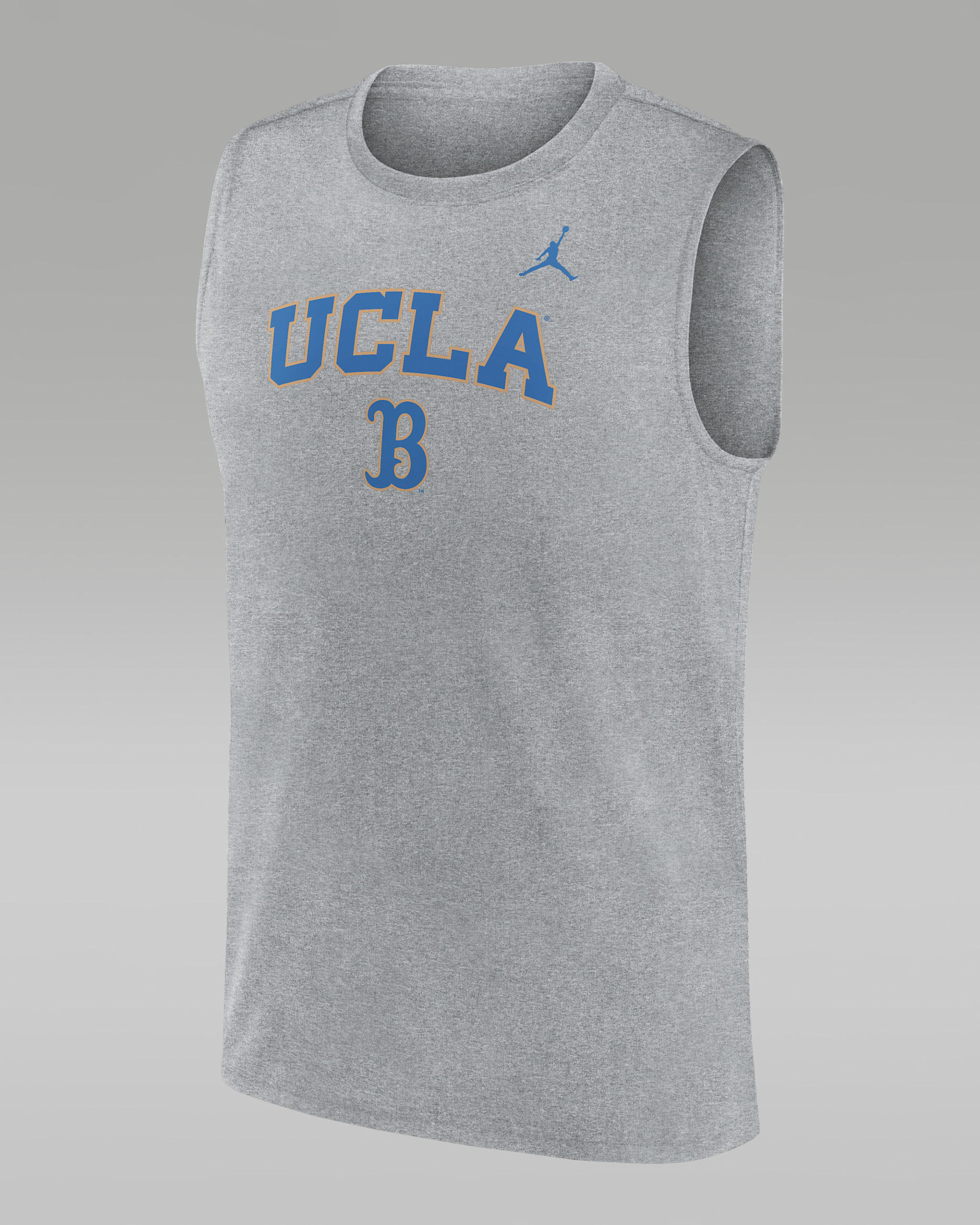 Camiseta sin mangas universitaria marca Jordan Dri-FIT para hombre UCLA Primetime Arch Legend - Gris