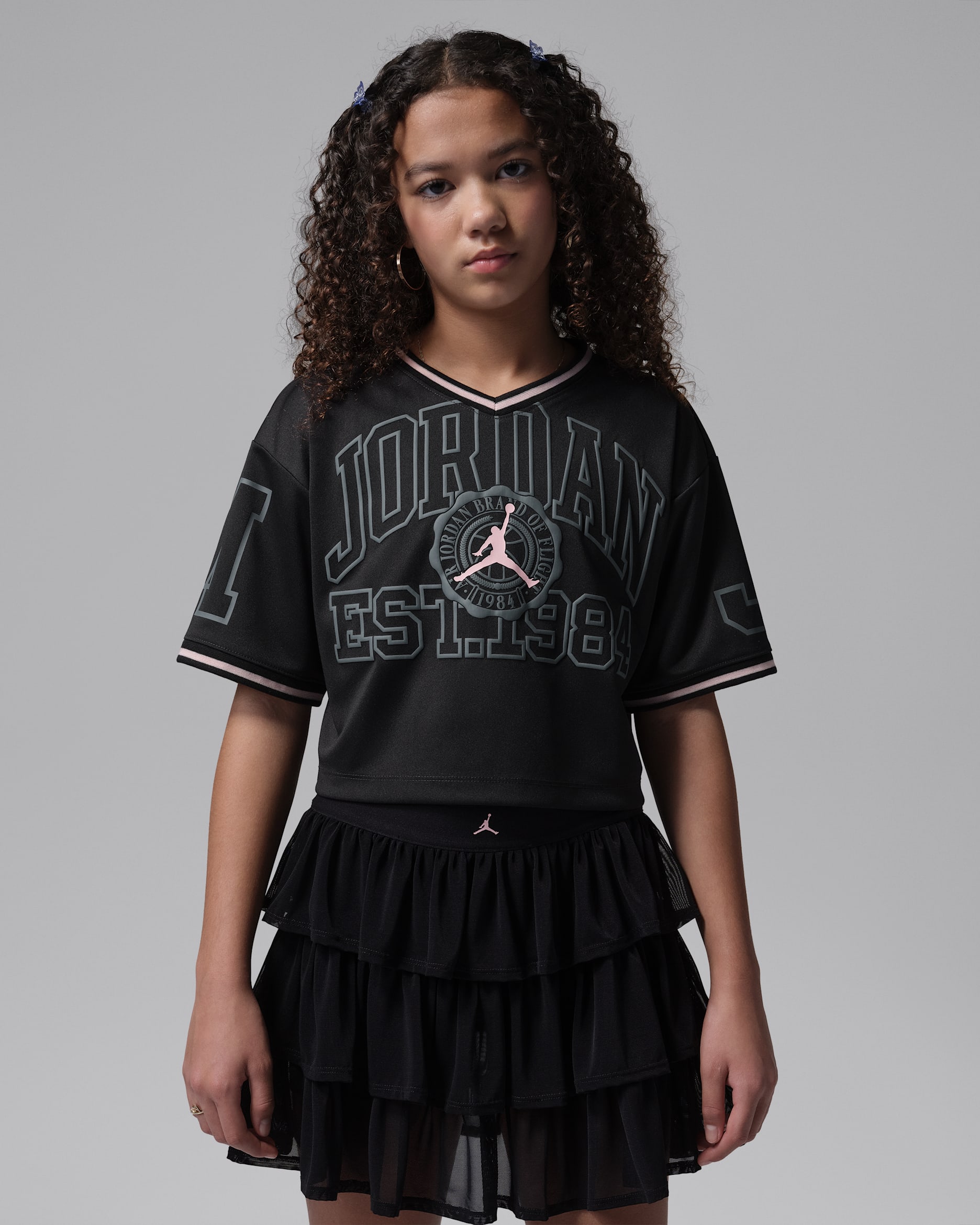 조던 시크릿 다이어리 주니어 크롭 저지 - 블랙