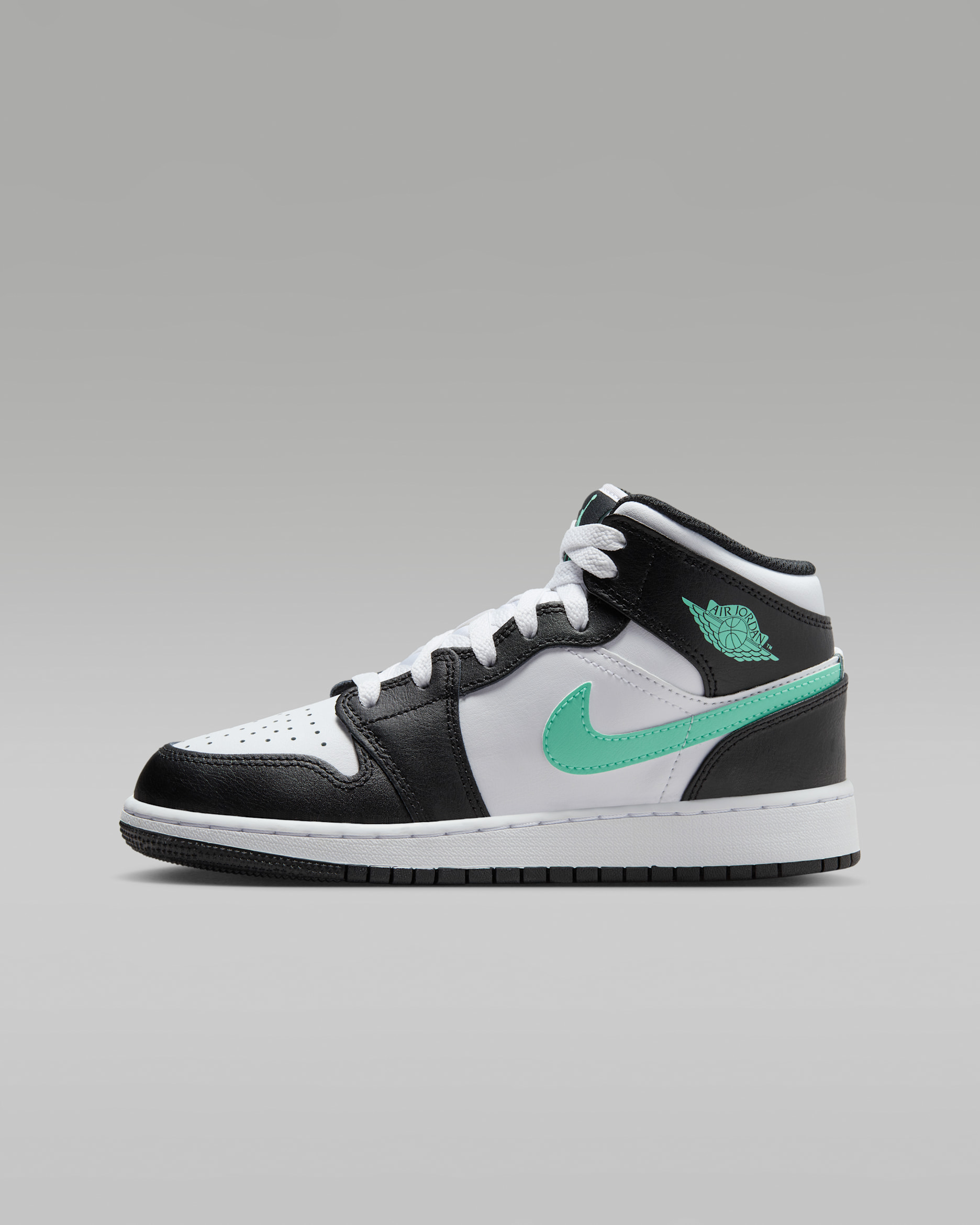 Air Jordan 1 Mid Older Kids' Shoes - White/Black/Green Glow