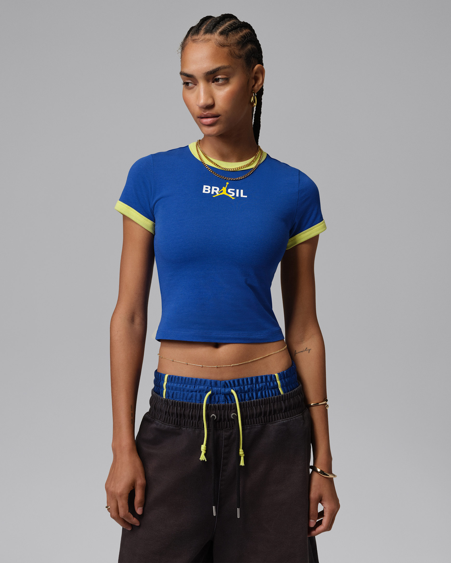 Jordan Women's Graphic Brazil Crew-Neck Top - Old Royal/Yellow Pulse