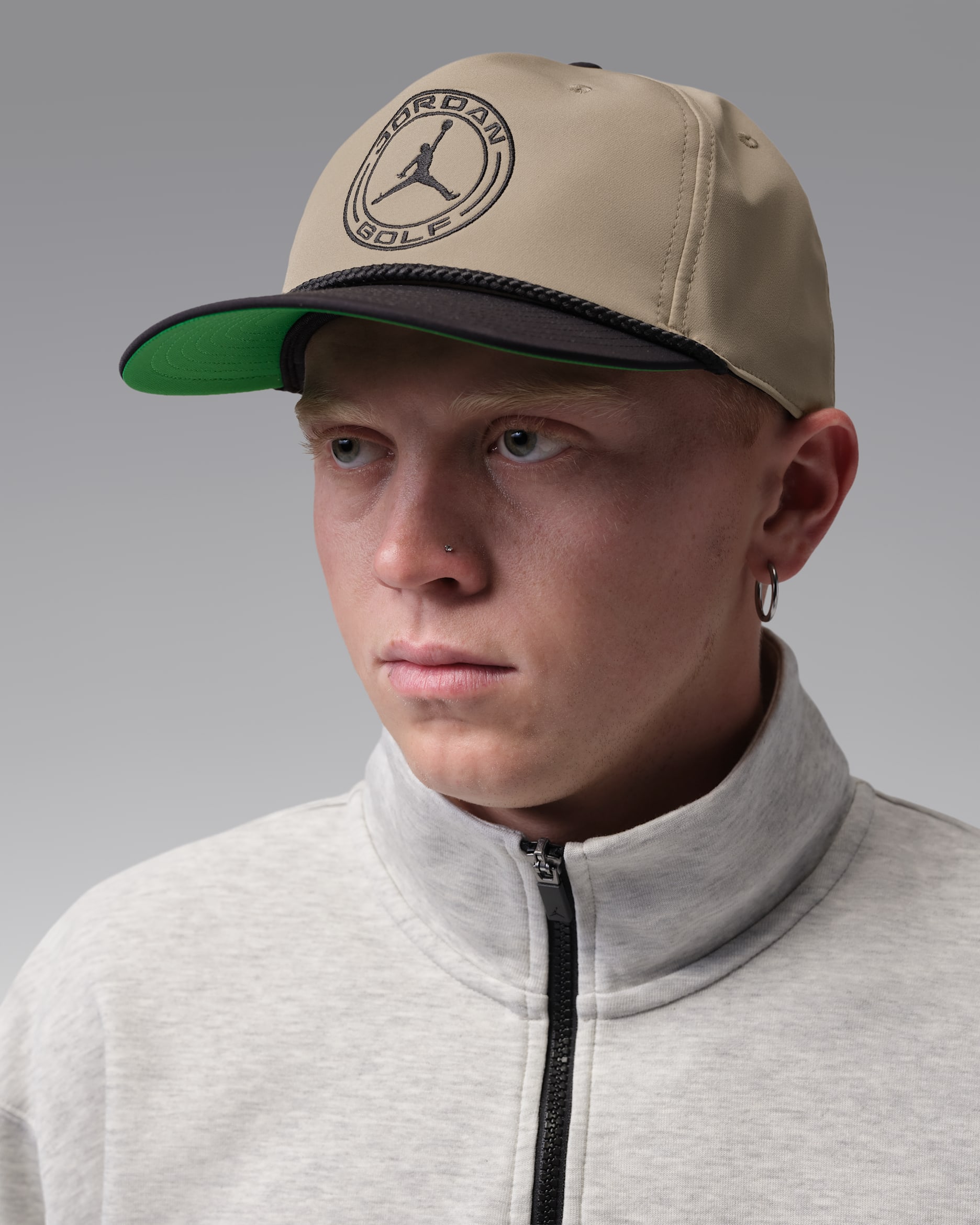Jordan Pro Structured Dri-FIT Flat-Brim Golf Hat - Khaki/Black/Kelly Green/Black