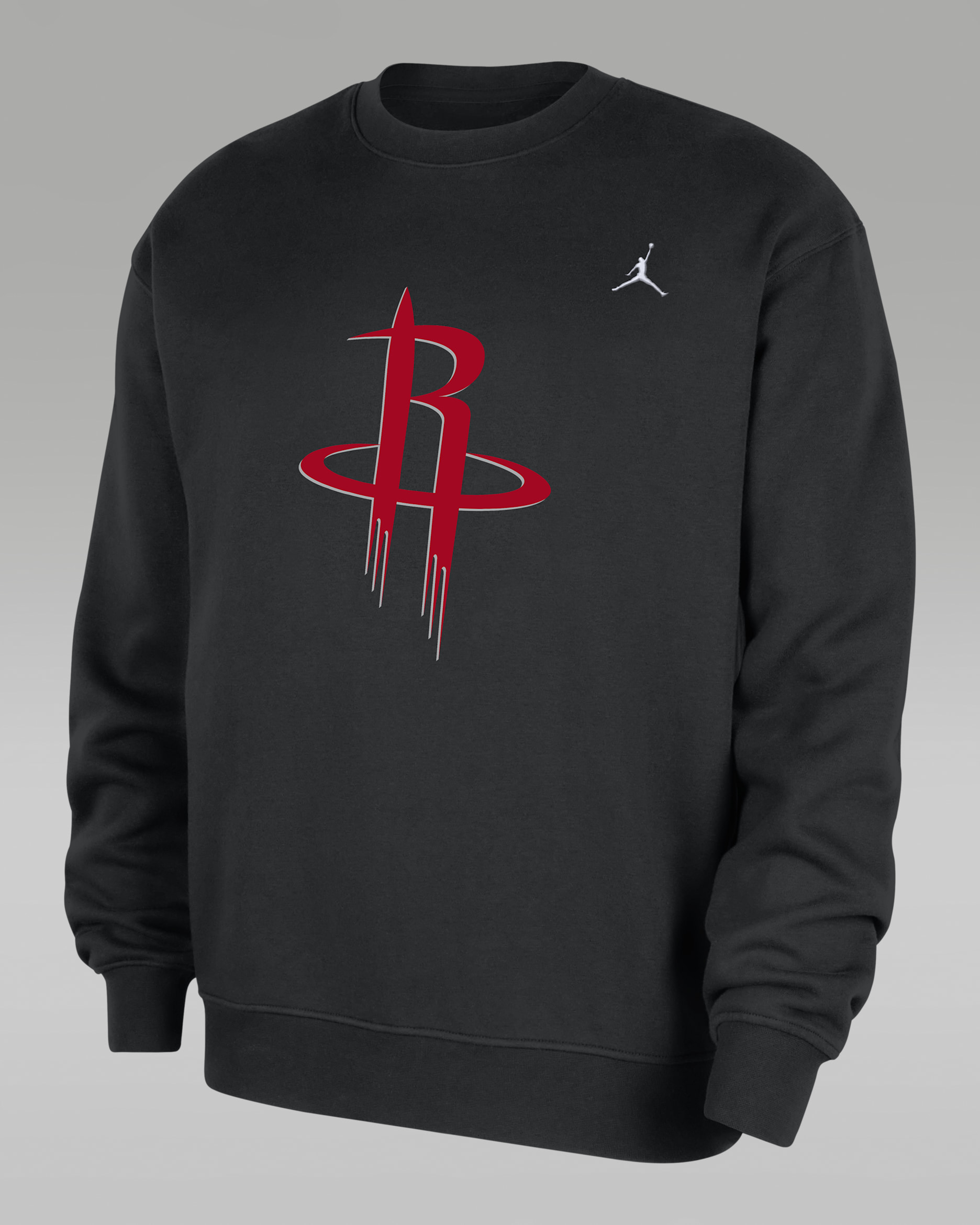 Houston Rockets Statement Essentials Men's Jordan NBA Fleece Crew-Neck Sweatshirt - Black/Flat Silver/Black