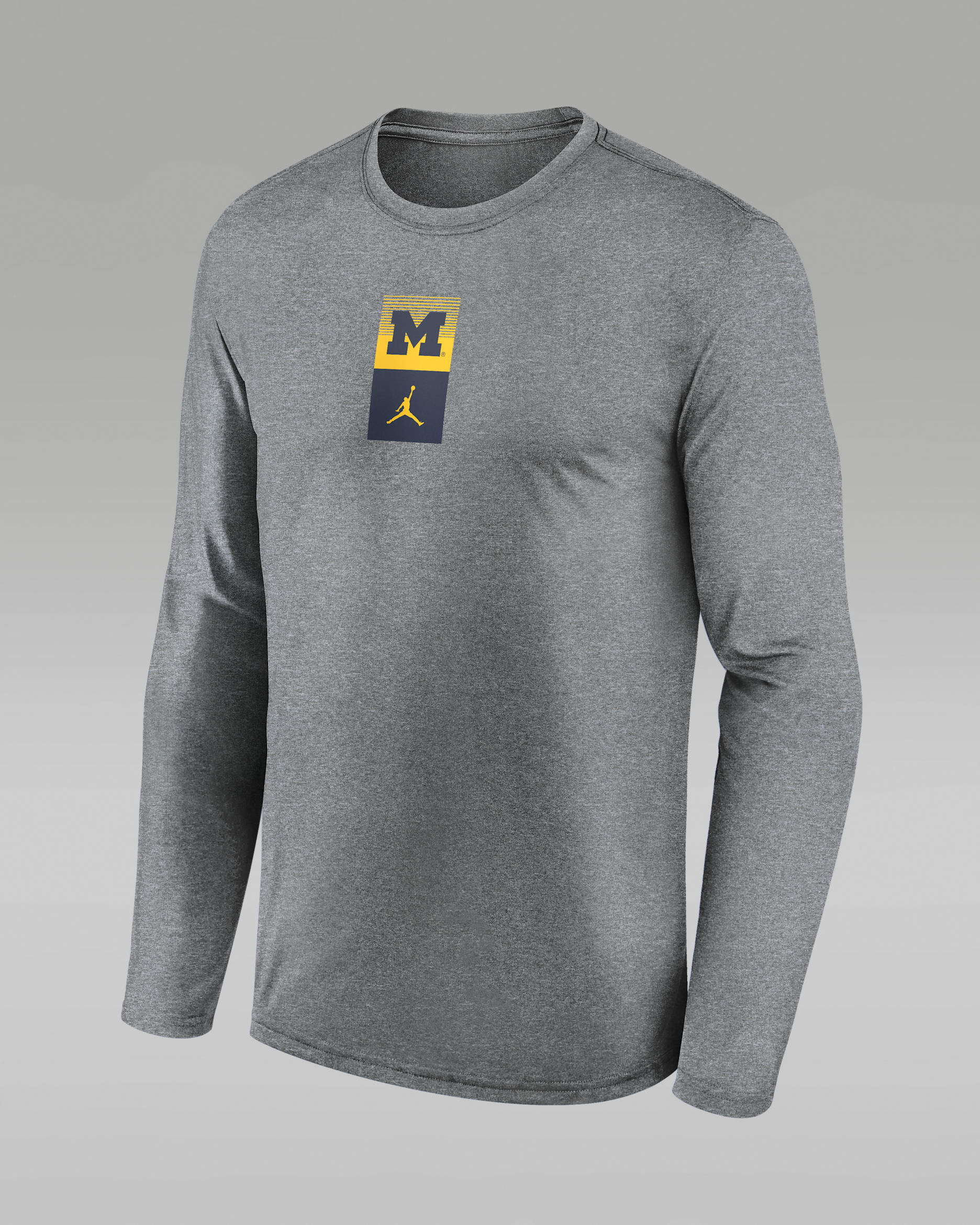 Michigan Primetime Stack Legend Men's Jordan Brand Dri-FIT College Long-Sleeve T-Shirt - Grey Heather