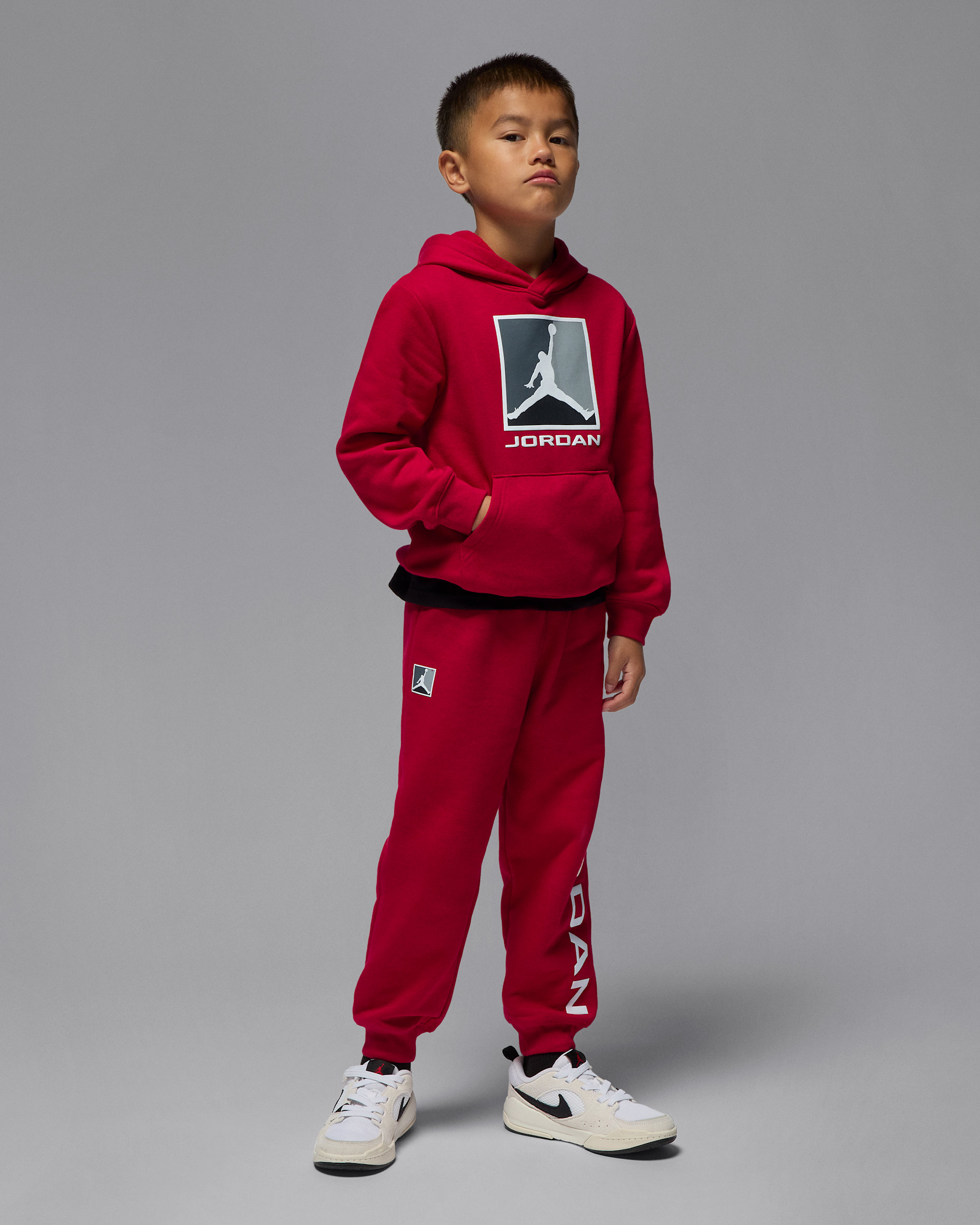 Conjunto de duas peças com hoodie Baseline em lã cardada Jordan Essentials para criança - Vermelho Gym