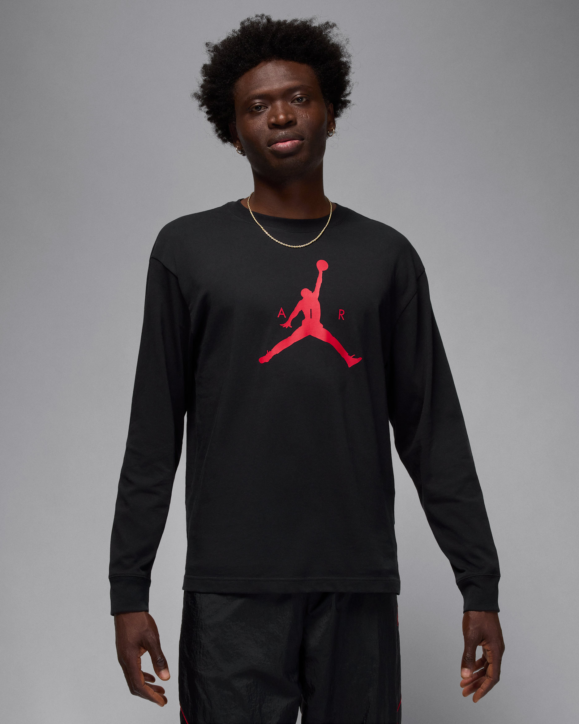 Playera de manga larga para hombre Jordan Jumpman - Negro/Rojo gimnasio