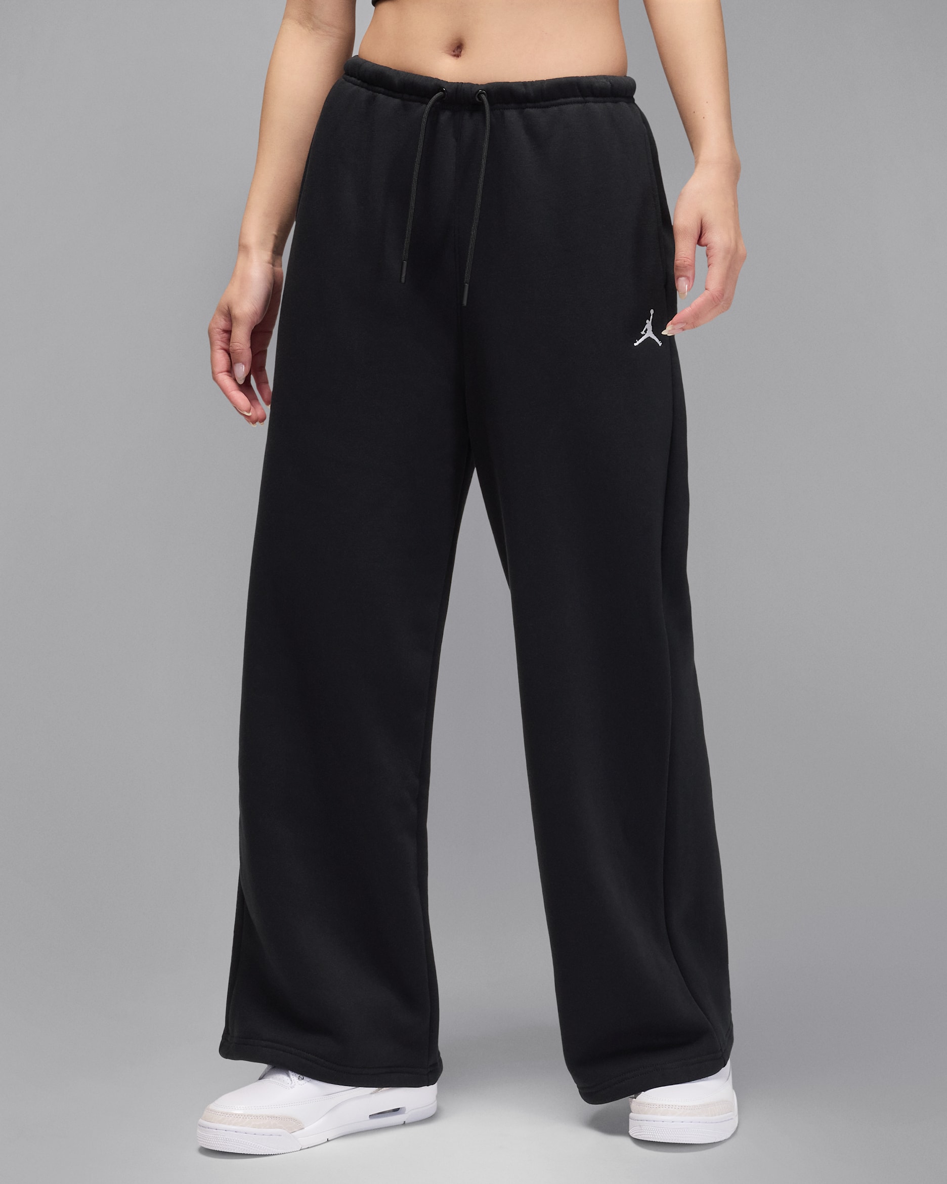 조던 브루클린 플리스 여성 오픈 헴 팬츠 - 블랙/화이트