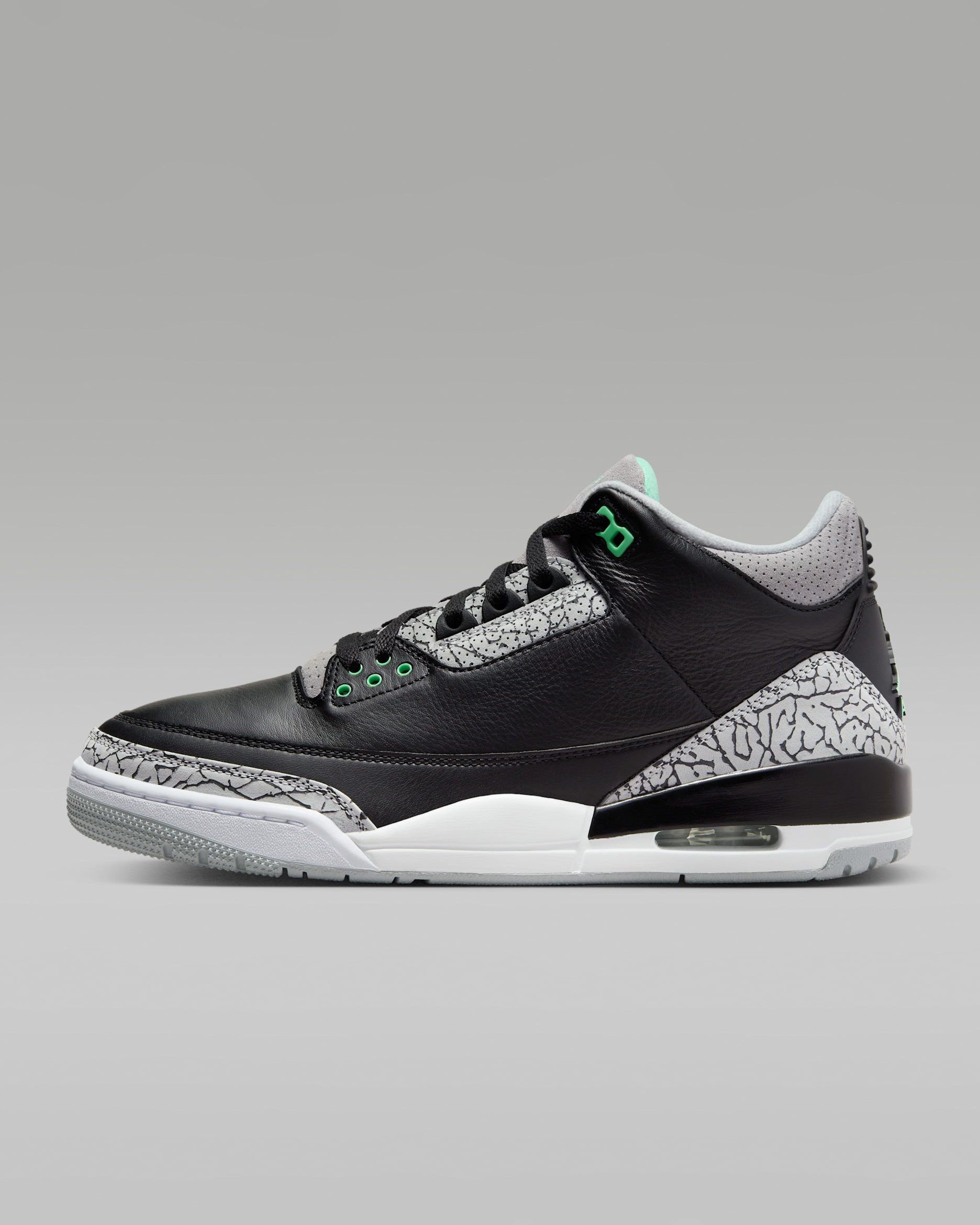 Air Jordan 3 Retro Men's Shoes - Black/Wolf Grey/White/Green Glow