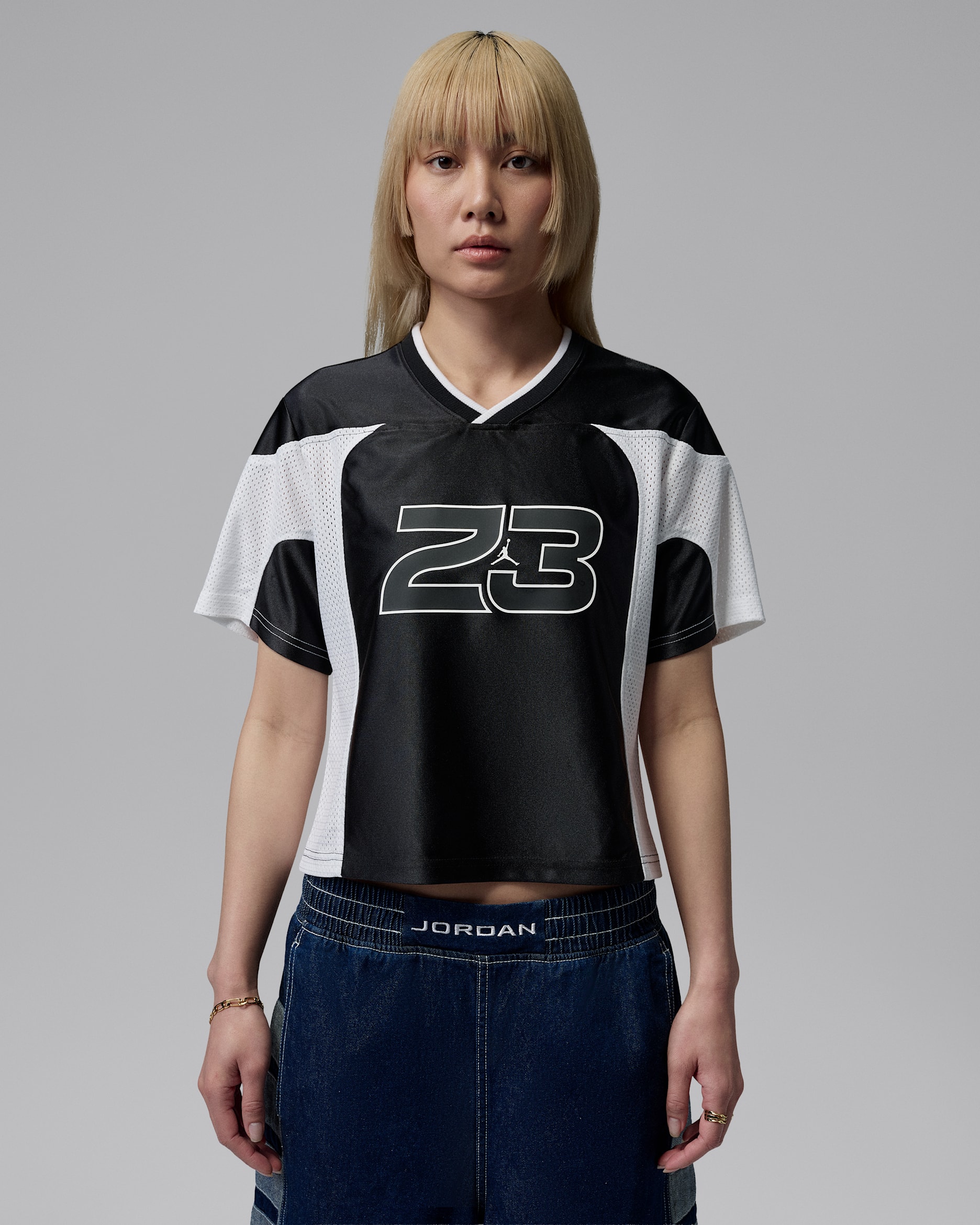 조던 플라이트 여성 저지 - 블랙/화이트/화이트