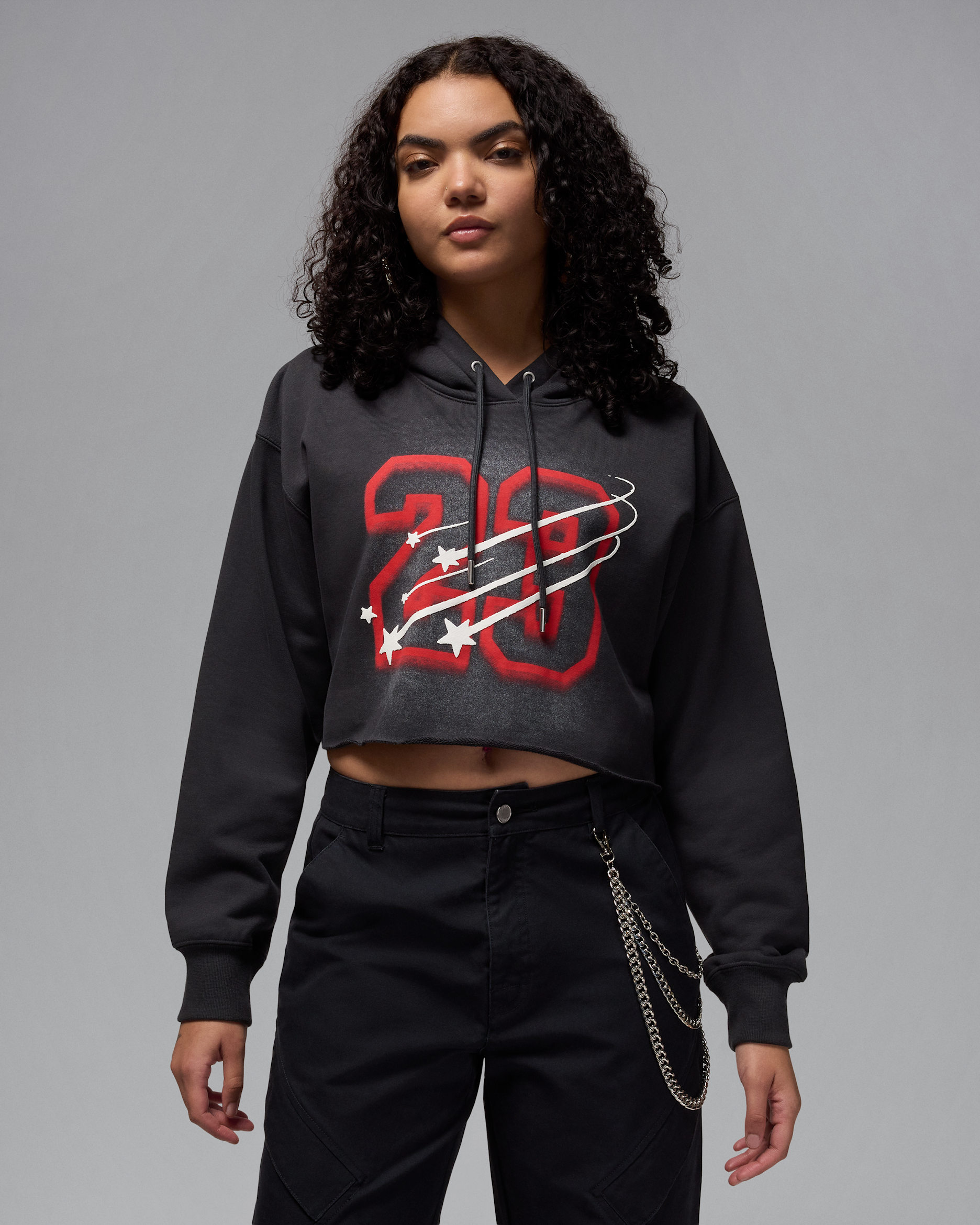 Felpa corta con cappuccio e fodera in satin Jordan Flight Fleece – Donna - Off Noir