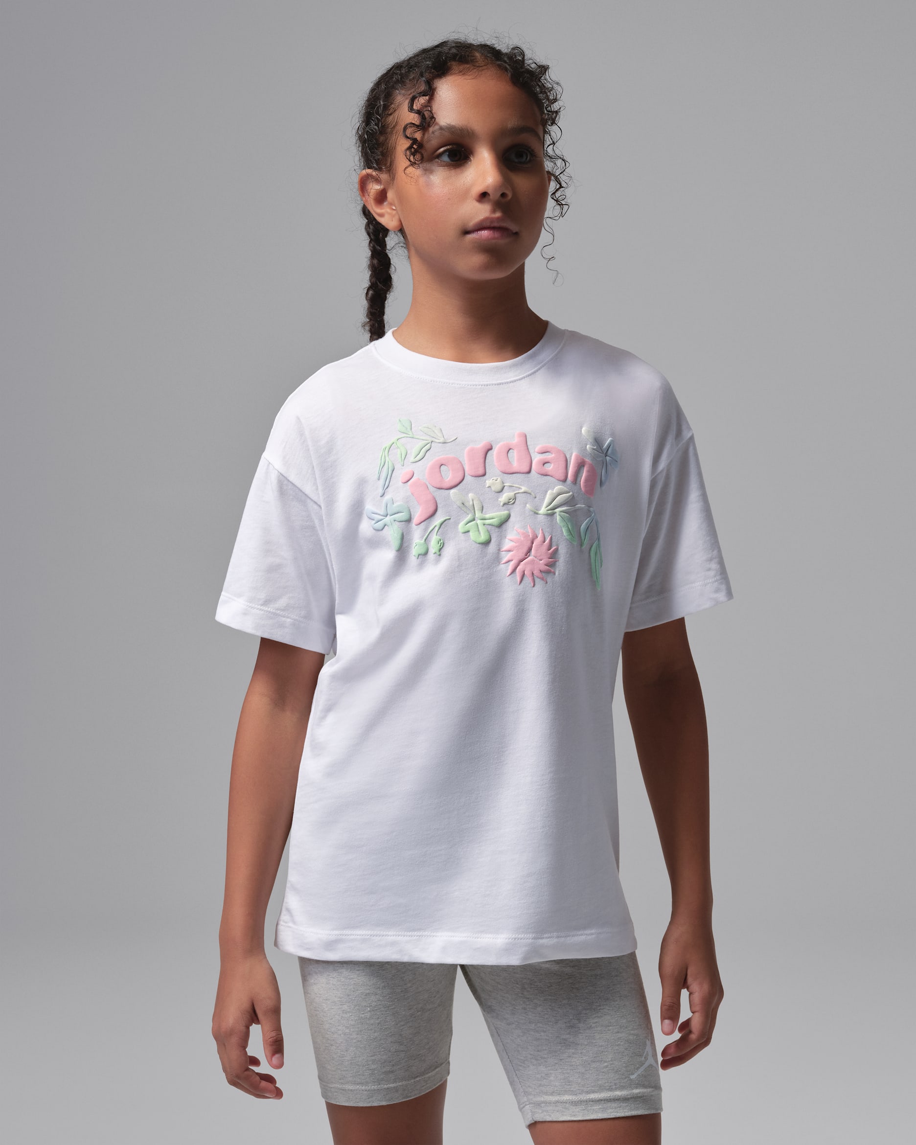 Jordan Big Kids' Puff Floral T-Shirt - White