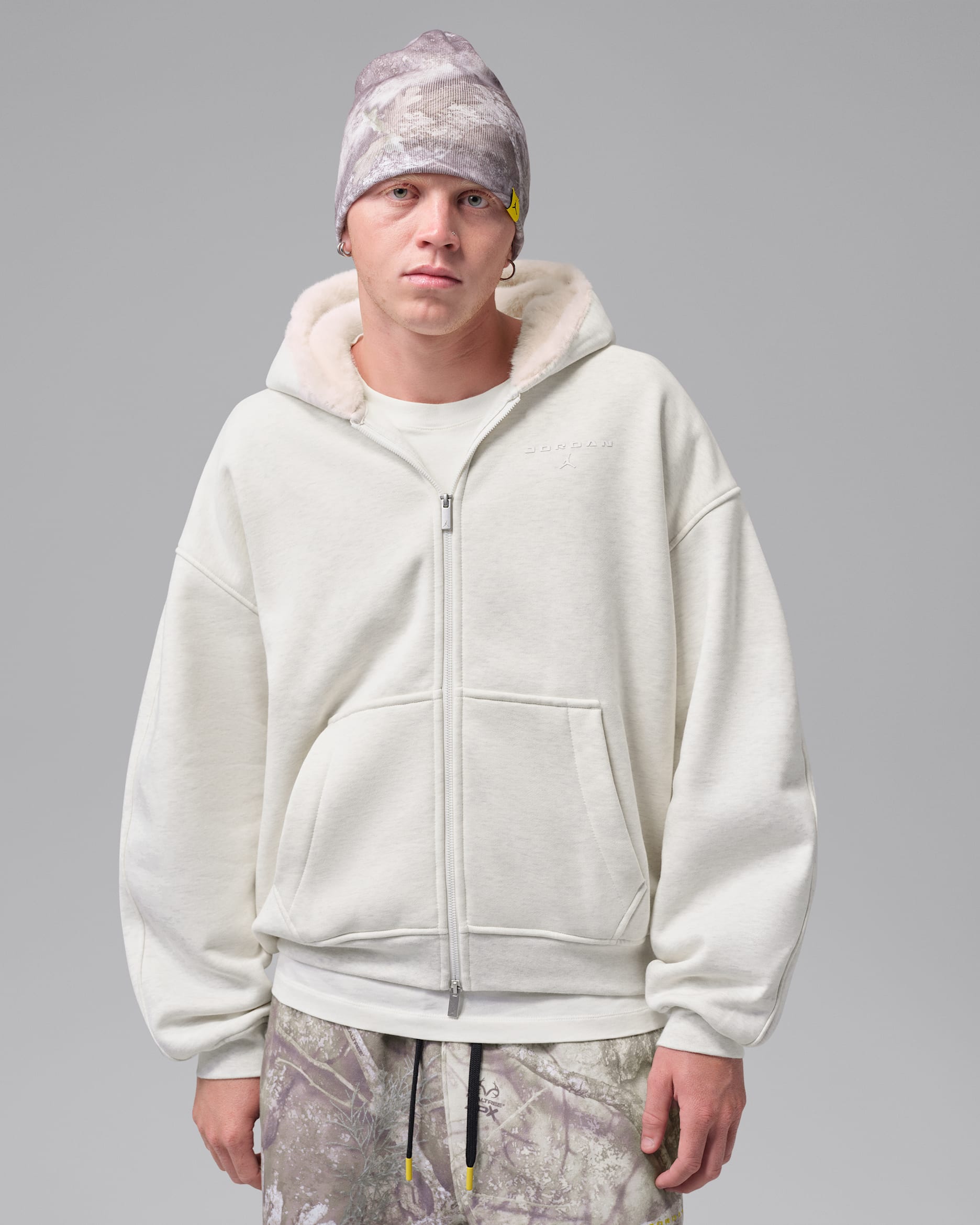 Jordan Flight Men's Faux Fur Full-Zip Hoodie - Sail/Heather/Fauna Brown