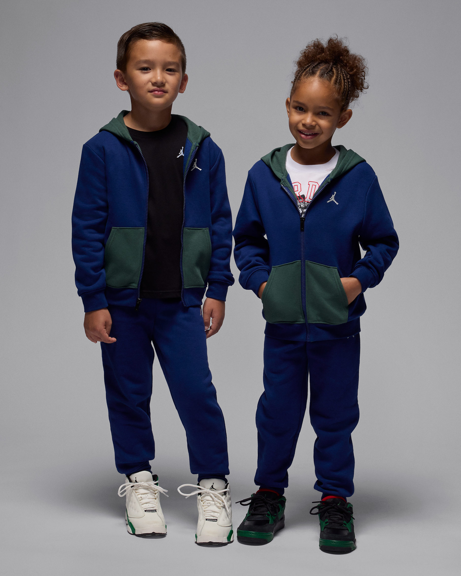 Conjunto de 2 piezas con sudadera con gorro de cierre completo para niños talla pequeña Jordan Brooklyn Fleece - Azul vacío