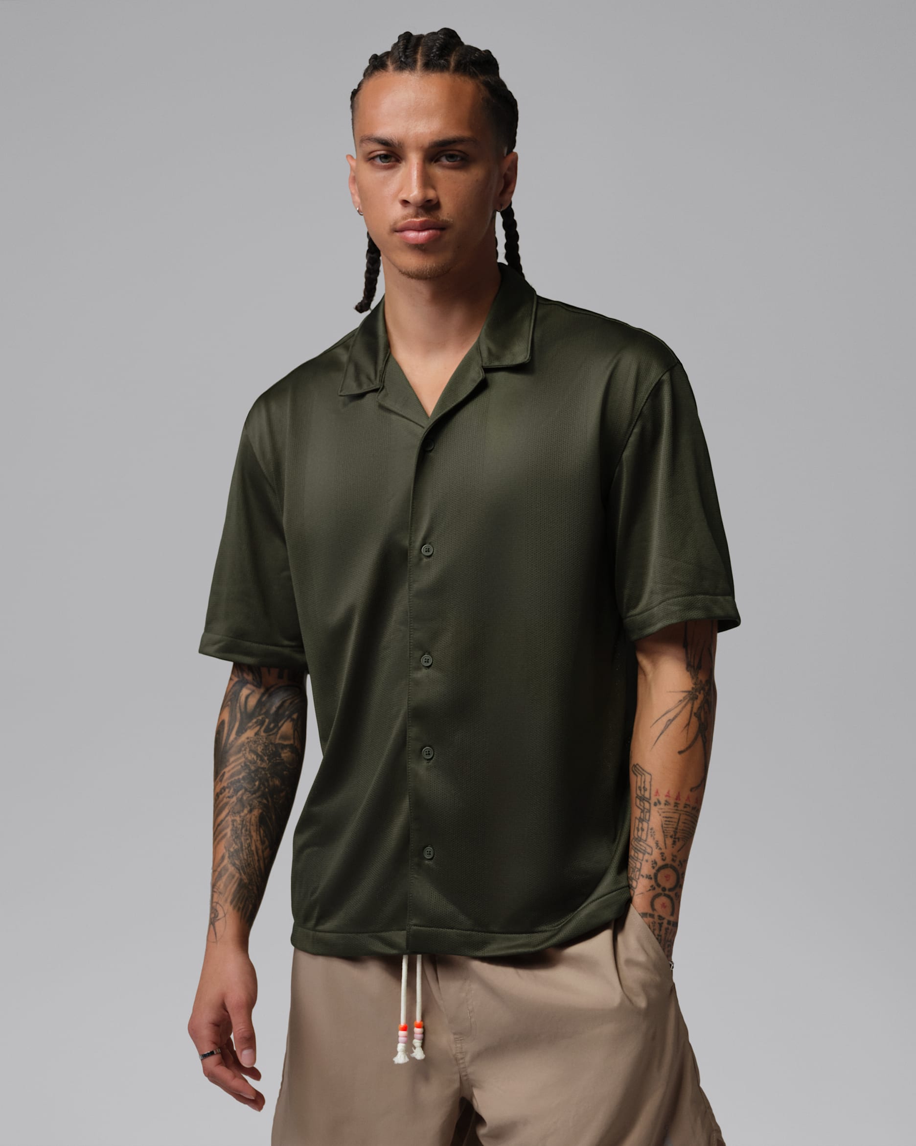 Jordan Brooklyn Men's Festival Button-Down Top - Cargo Khaki/Black