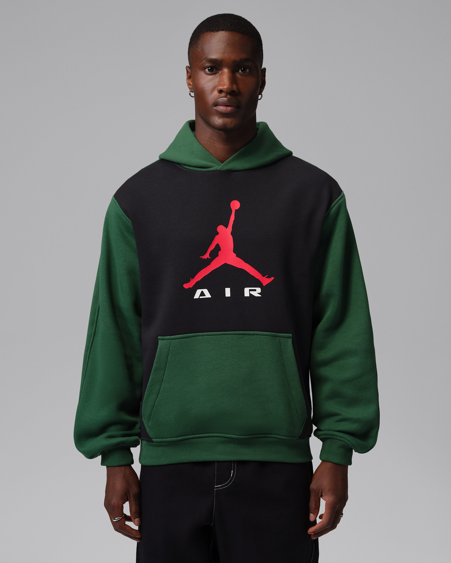 Jordan Brooklyn Men's Pullover Hoodie - Black/Gorge Green/University Red