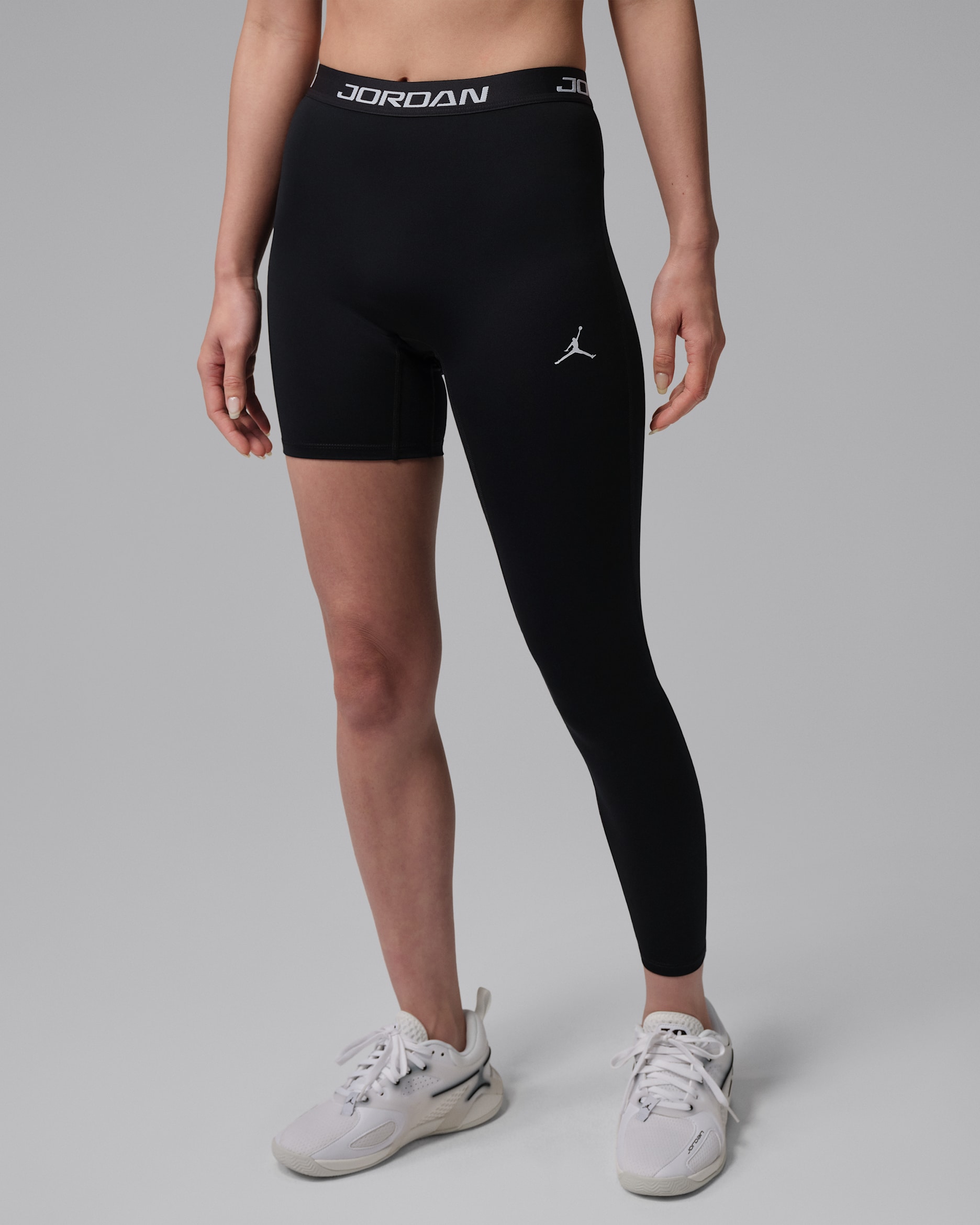 조던 스포츠 여성 하이라이즈 싱글 레그 농구 레깅스(왼쪽) - 블랙/화이트