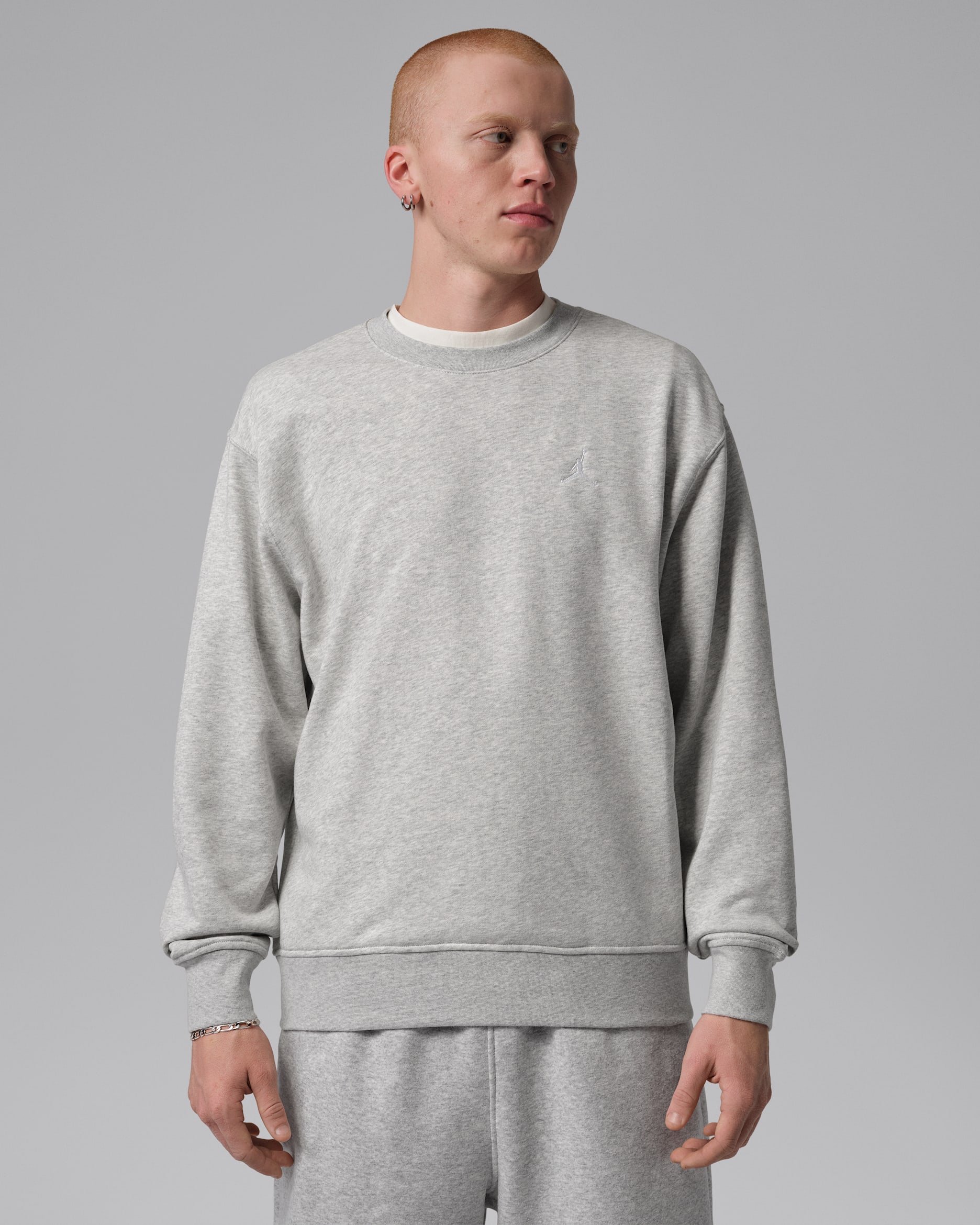 Jordan Brooklyn Fleece Men's Crew-Neck Sweatshirt - Grey Heather/White