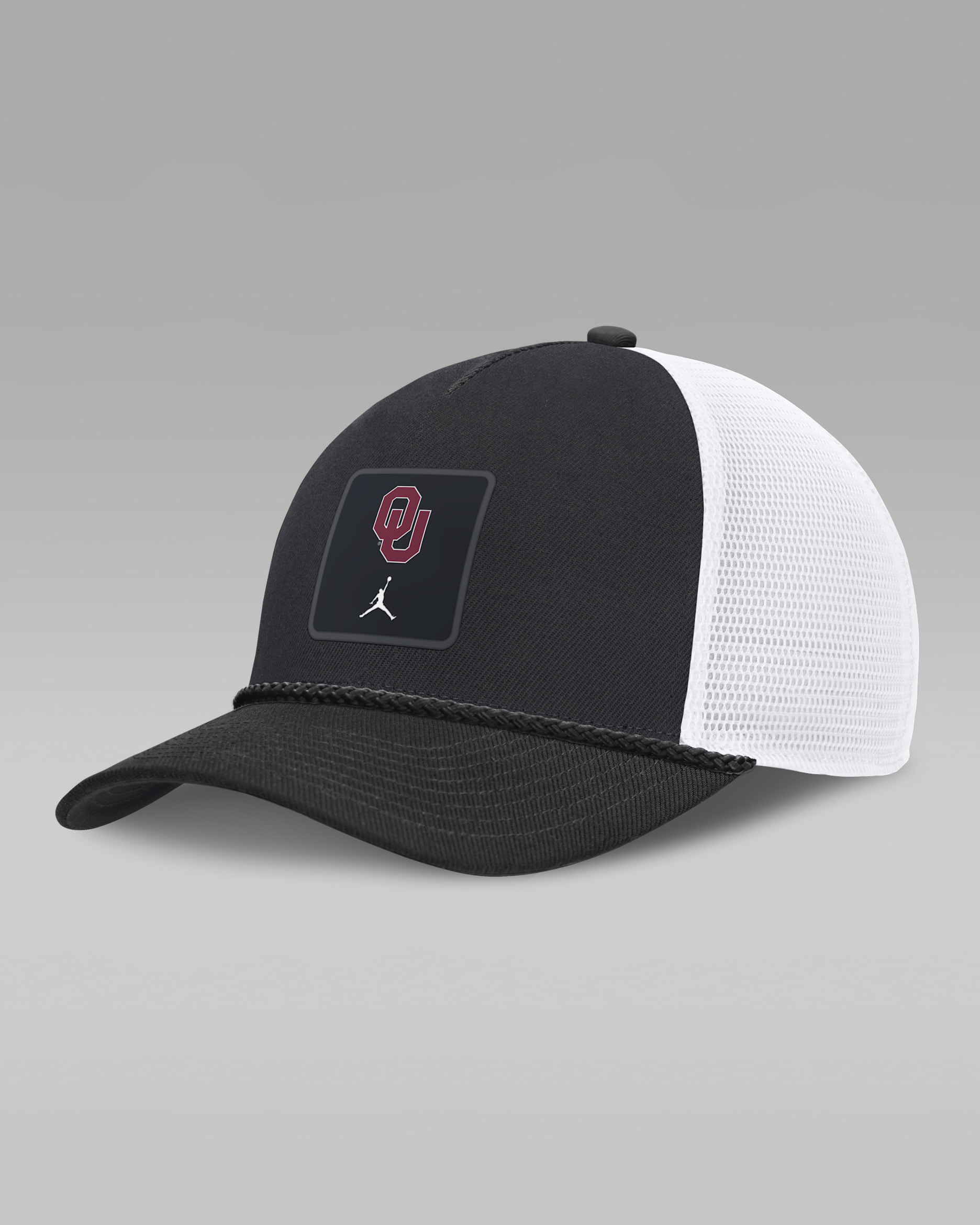 Oklahoma Sideline Gameday Rope Men's Jordan Brand College Trucker Adjustable Hat - Black/White
