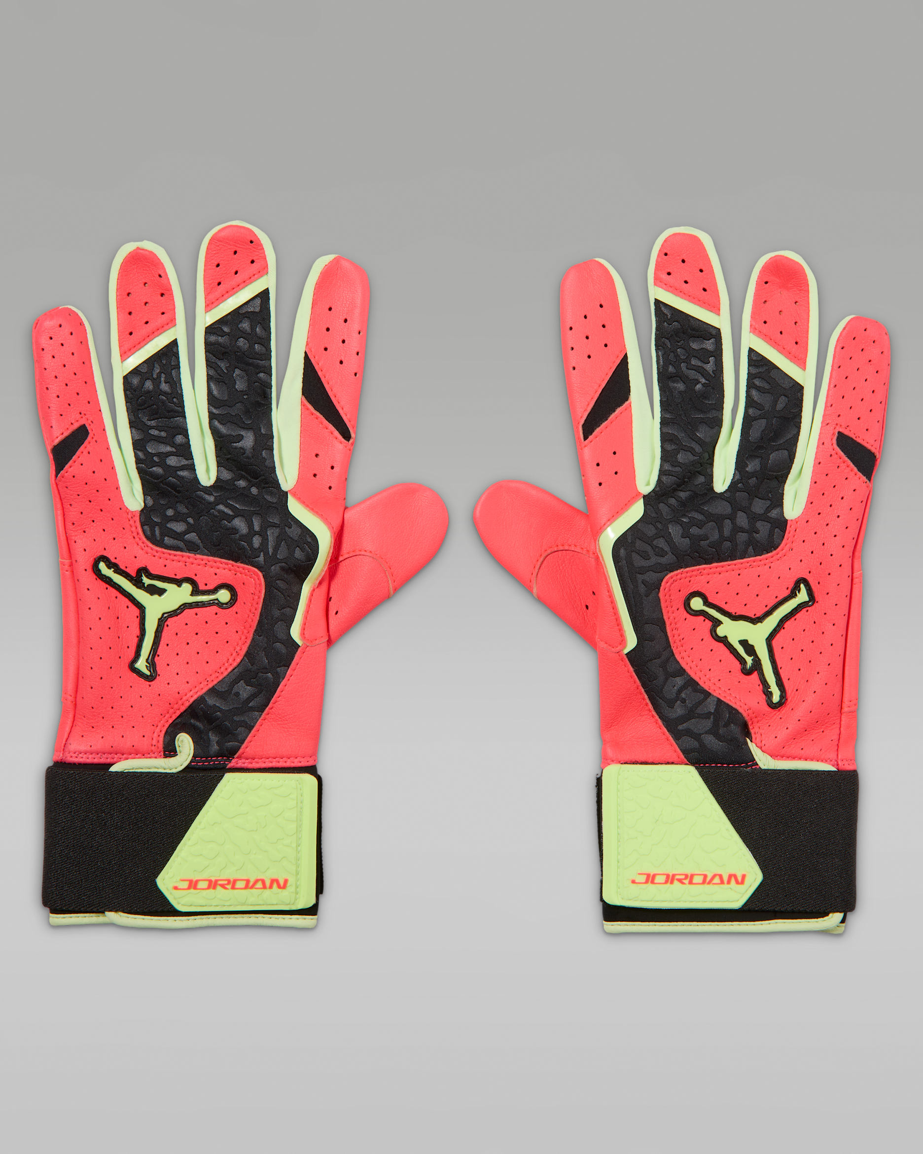 Guantes de bateo de béisbol de puño largo Jordan Legend (1 par) - Negro/Rojo solar/Voltio ligero