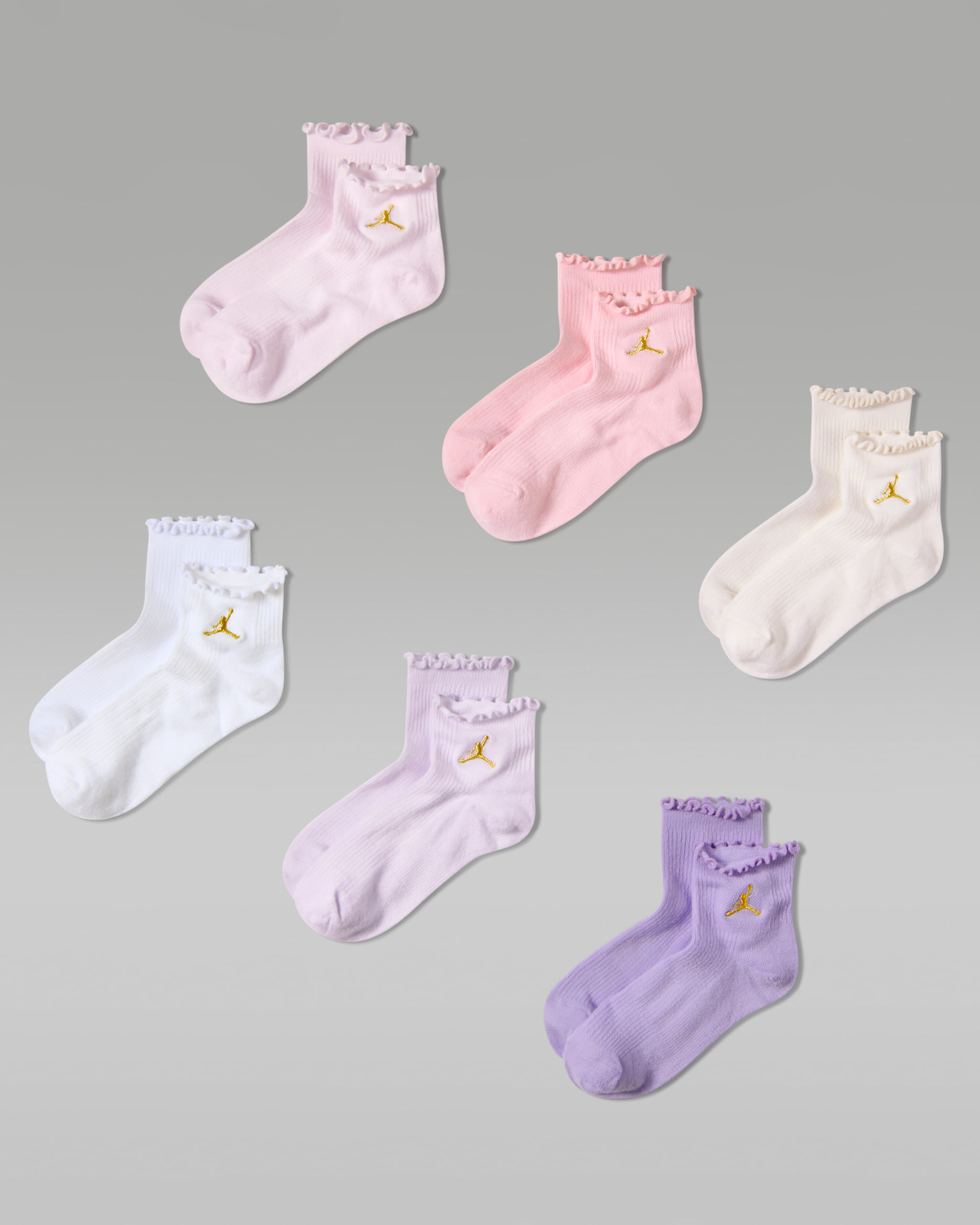 Jordan Kids' Lettuce Edge Ankle Socks (6 Pairs) - Pearl Pink
