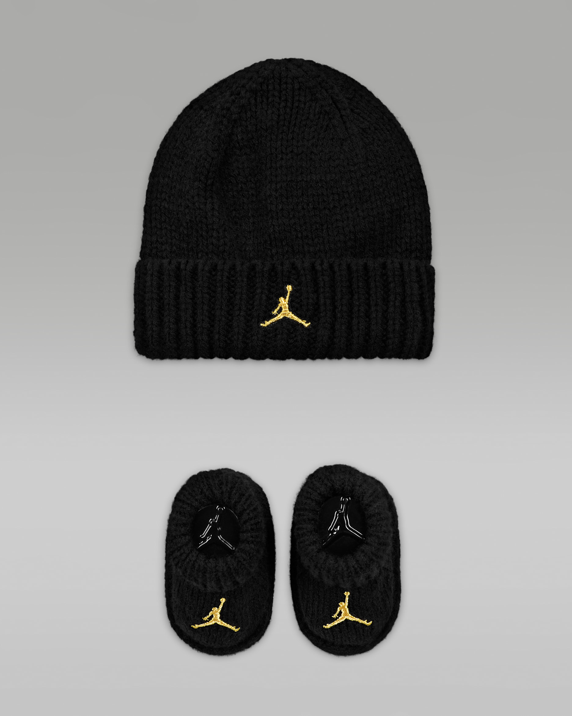 Conjunto de gorro y botitas de tejido Knit grueso para bebé (0 a 6 meses) Jordan - Negro