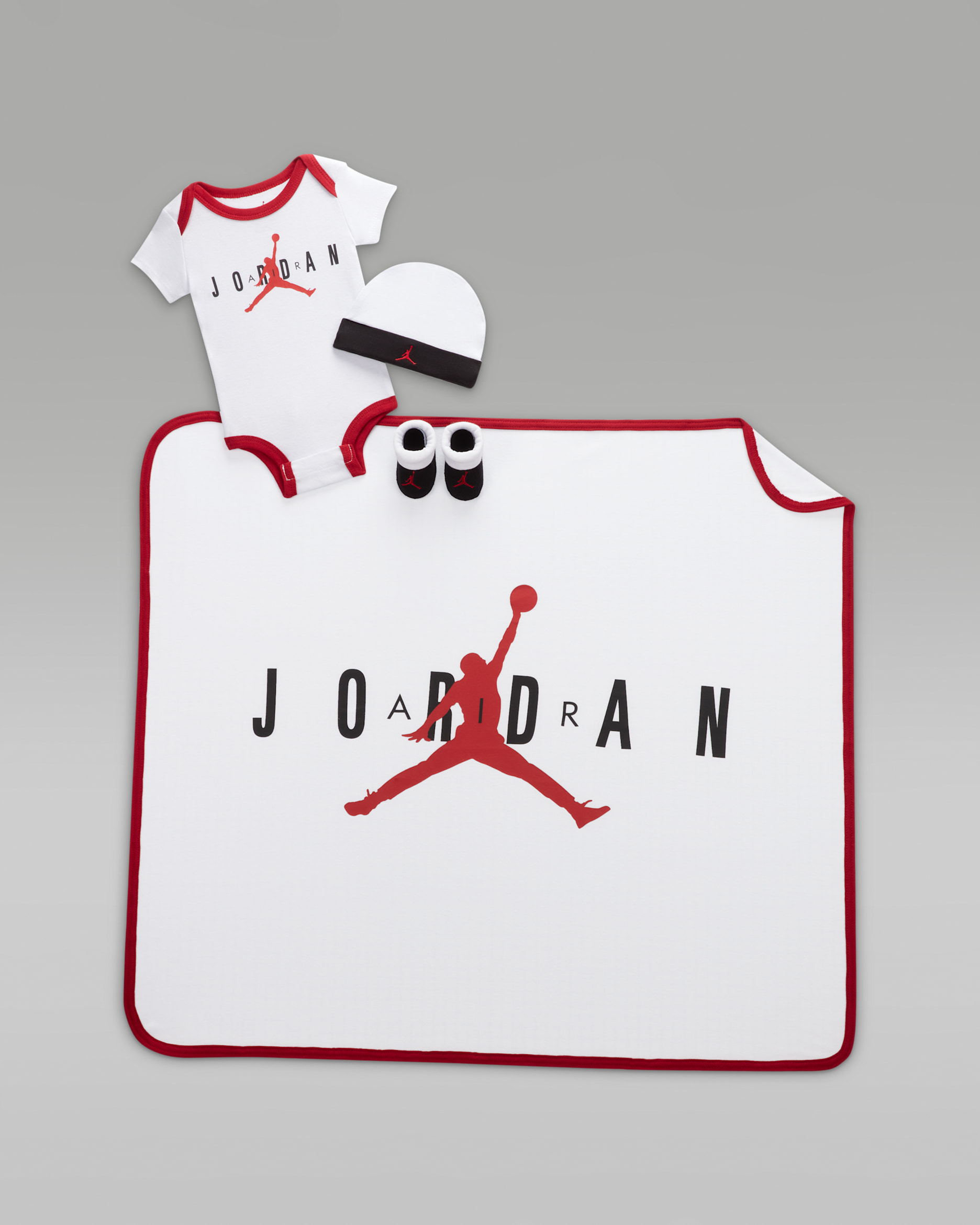 Air Jordan Baby Bodysuit, Beanie, Booties and Blanket Set - White